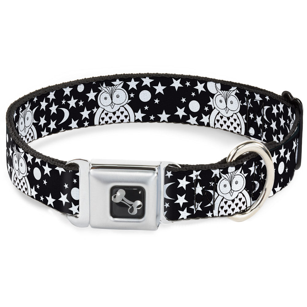 Dog Bone Seatbelt Buckle Collar - Owls Black/White3 Seatbelt Buckle Collars Buckle-Down