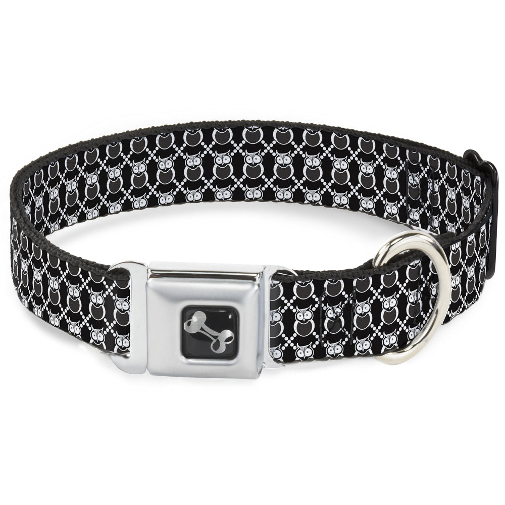 Dog Bone Seatbelt Buckle Collar - Owls Monogram Black/White Seatbelt Buckle Collars Buckle-Down