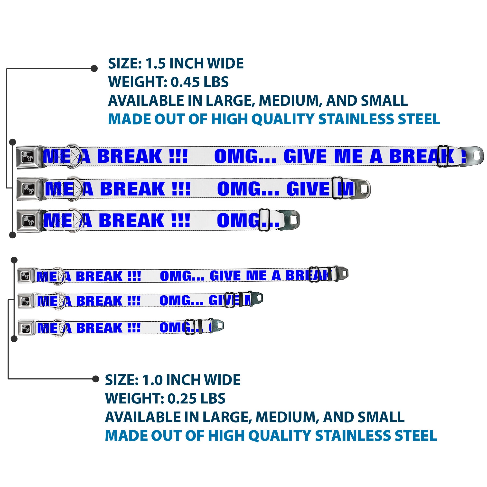 Dog Bone Seatbelt Buckle Collar - OMGâ€¦GIVE ME A BREAK!!! White/Royal Seatbelt Buckle Collars Buckle-Down