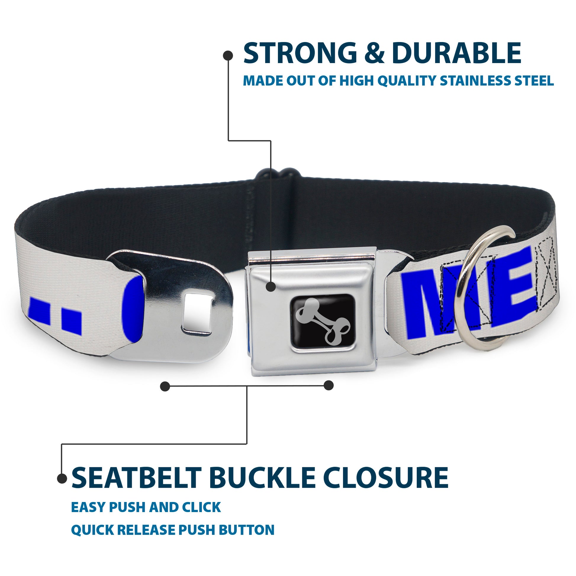 Dog Bone Seatbelt Buckle Collar - OMGâ€¦GIVE ME A BREAK!!! White/Royal Seatbelt Buckle Collars Buckle-Down