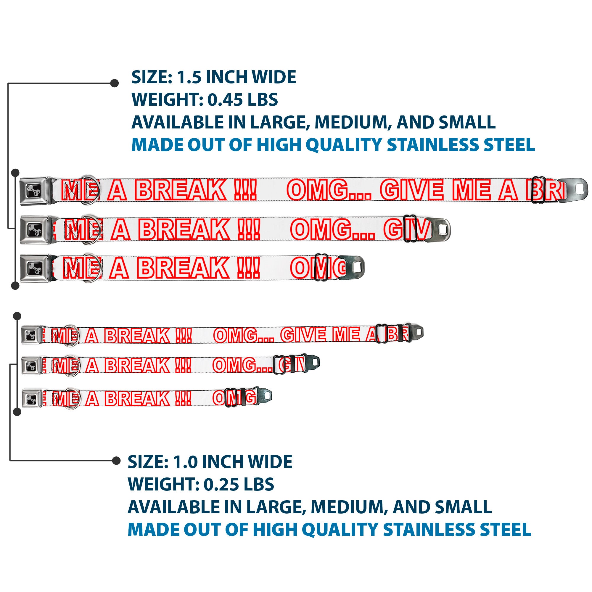 Dog Bone Seatbelt Buckle Collar - OMGâ€¦GIVE ME A BREAK!!! White/Red Seatbelt Buckle Collars Buckle-Down