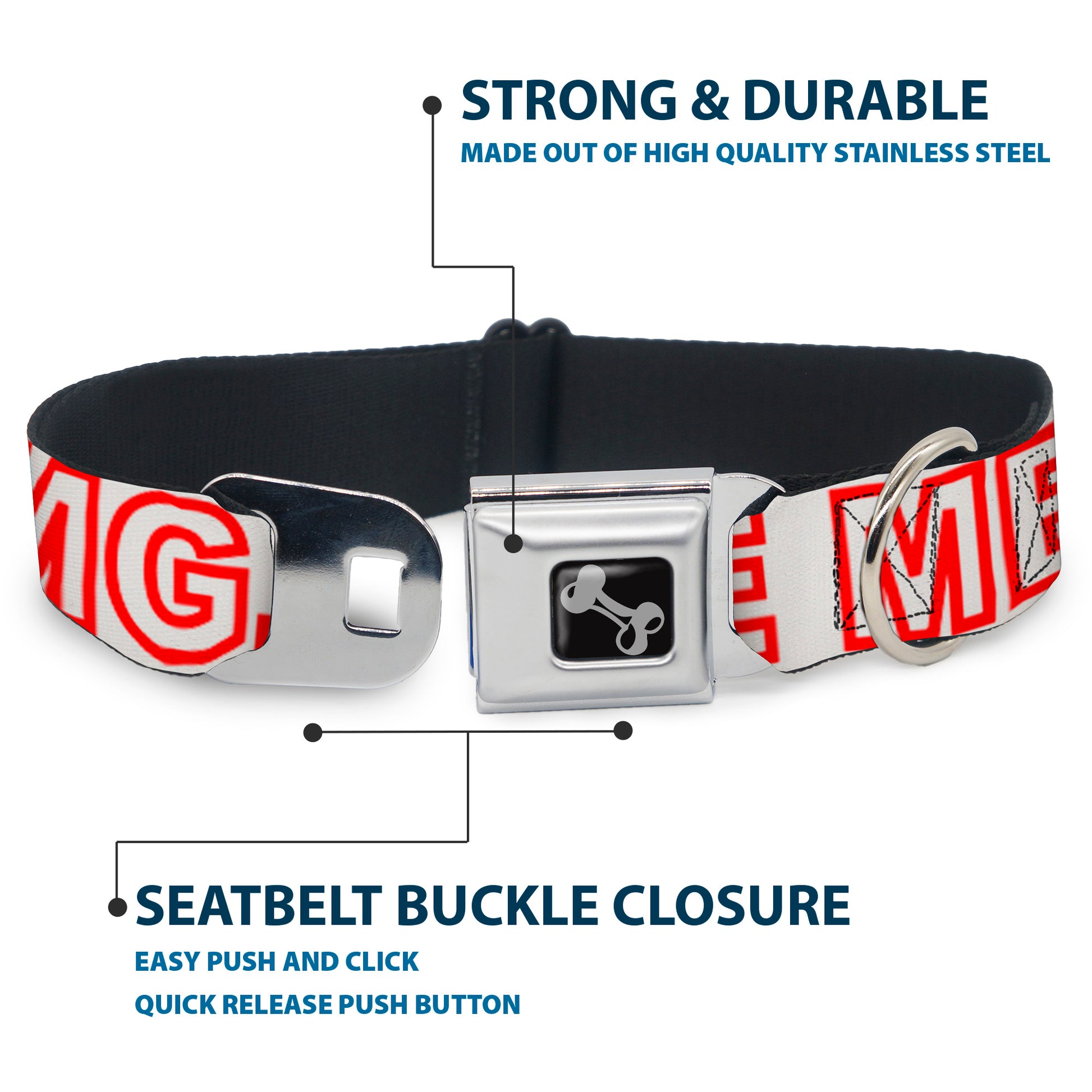 Dog Bone Seatbelt Buckle Collar - OMGâ€¦GIVE ME A BREAK!!! White/Red Seatbelt Buckle Collars Buckle-Down