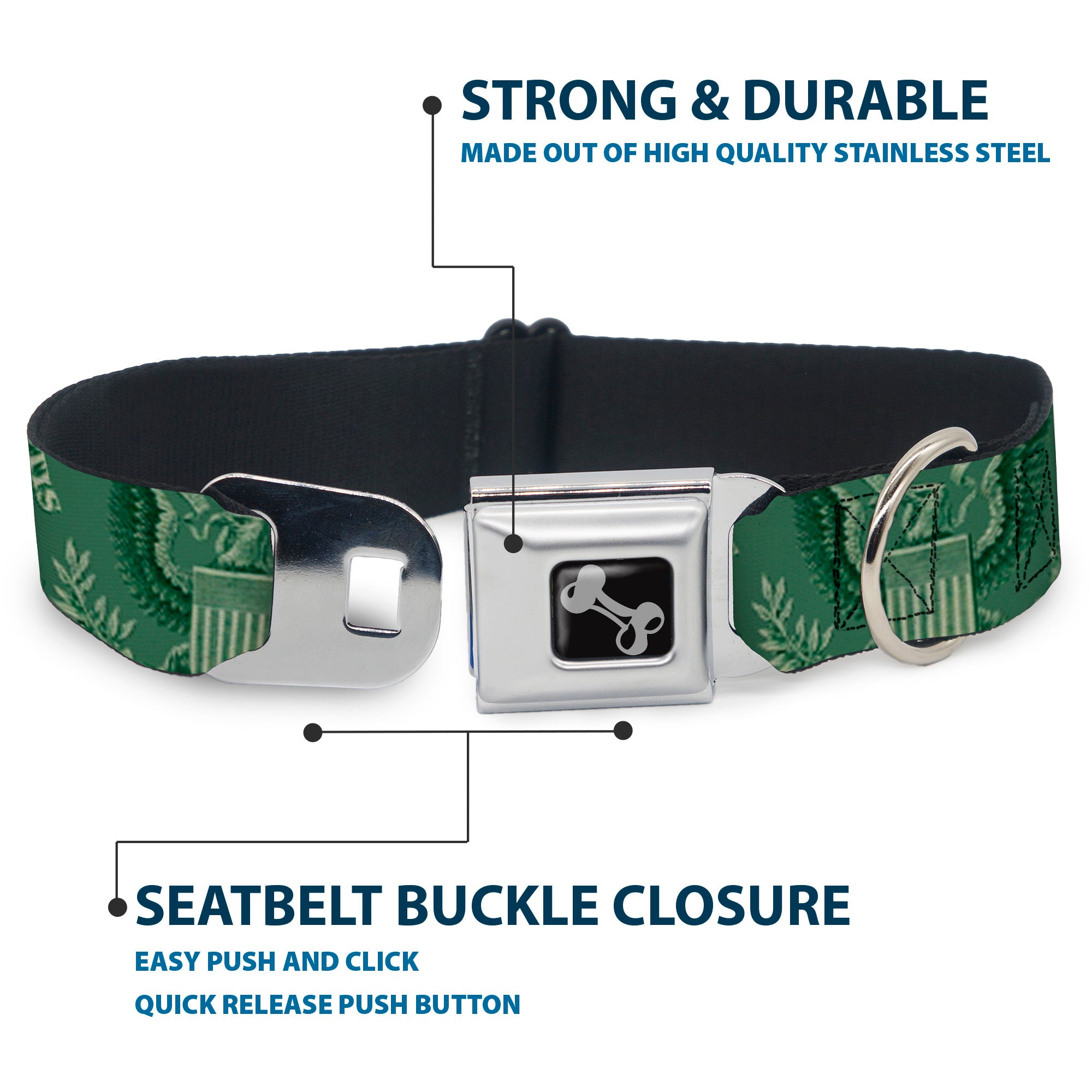 Dog Bone Seatbelt Buckle Collar - One Dollar Bill Pyramid/Bald Eagle Seatbelt Buckle Collars Buckle-Down