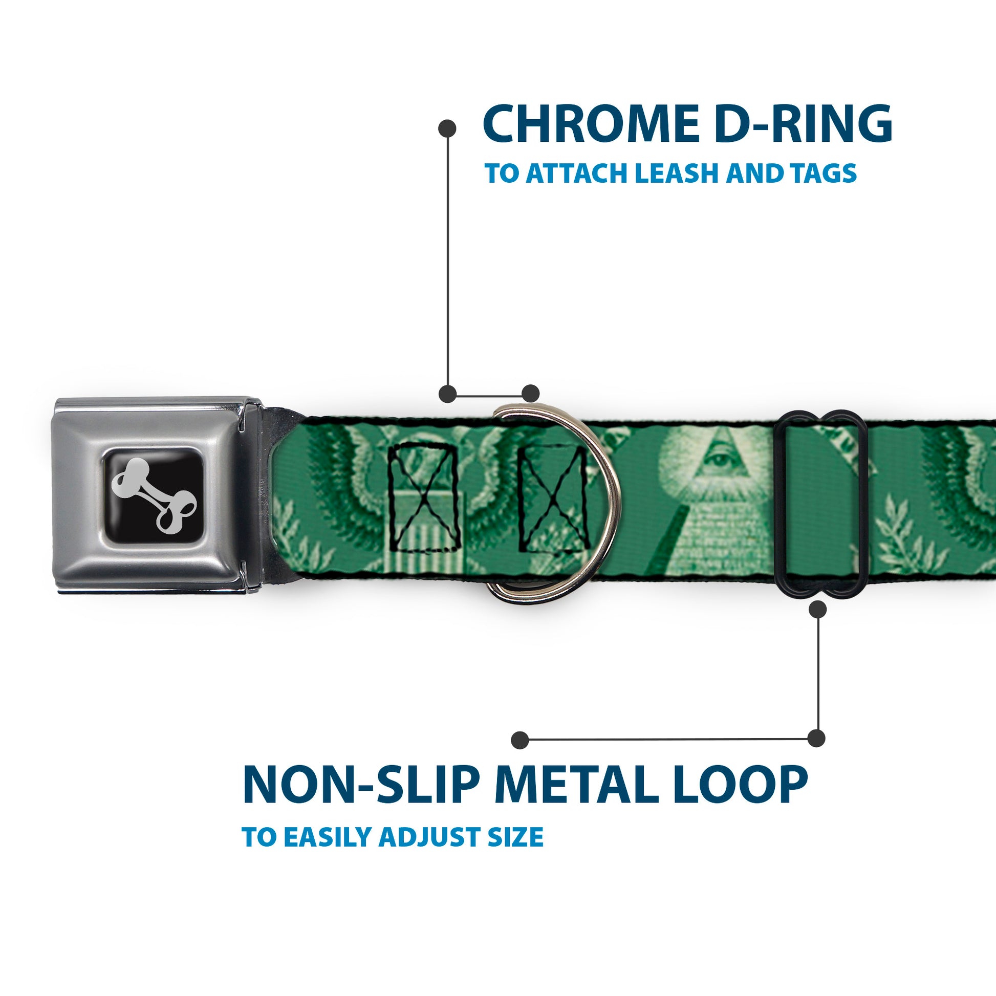 Dog Bone Seatbelt Buckle Collar - One Dollar Bill Pyramid/Bald Eagle Seatbelt Buckle Collars Buckle-Down