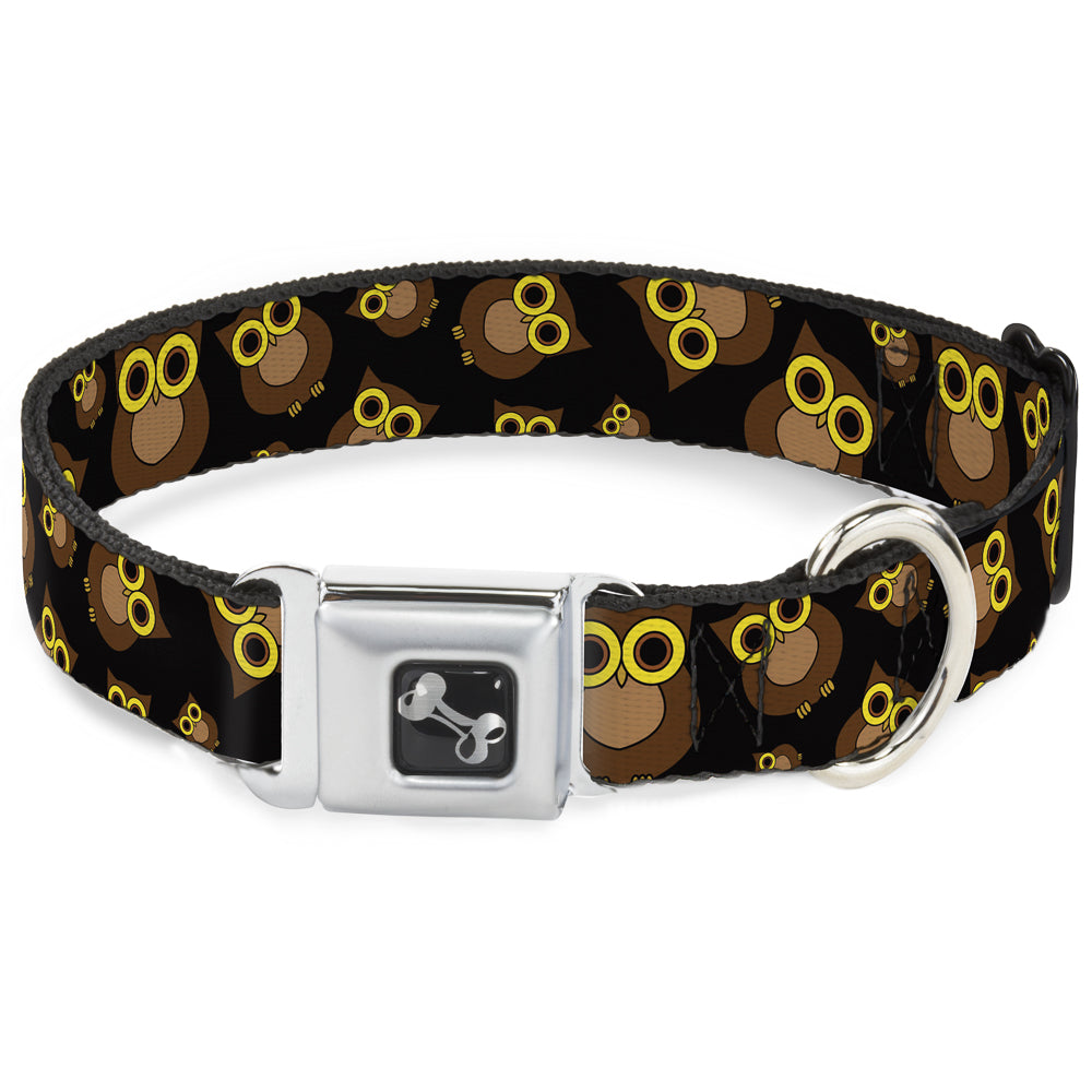 Dog Bone Seatbelt Buckle Collar - Owls Scattered Black/Brown/Yellow Seatbelt Buckle Collars Buckle-Down