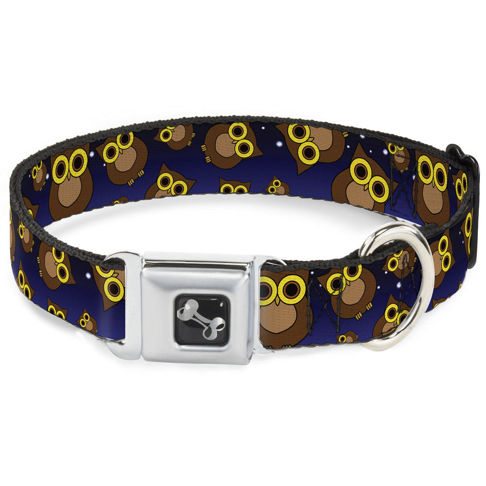 Dog Bone Seatbelt Buckle Collar - Owls Scattered Black/Blue-Fade/Yellow Seatbelt Buckle Collars Buckle-Down
