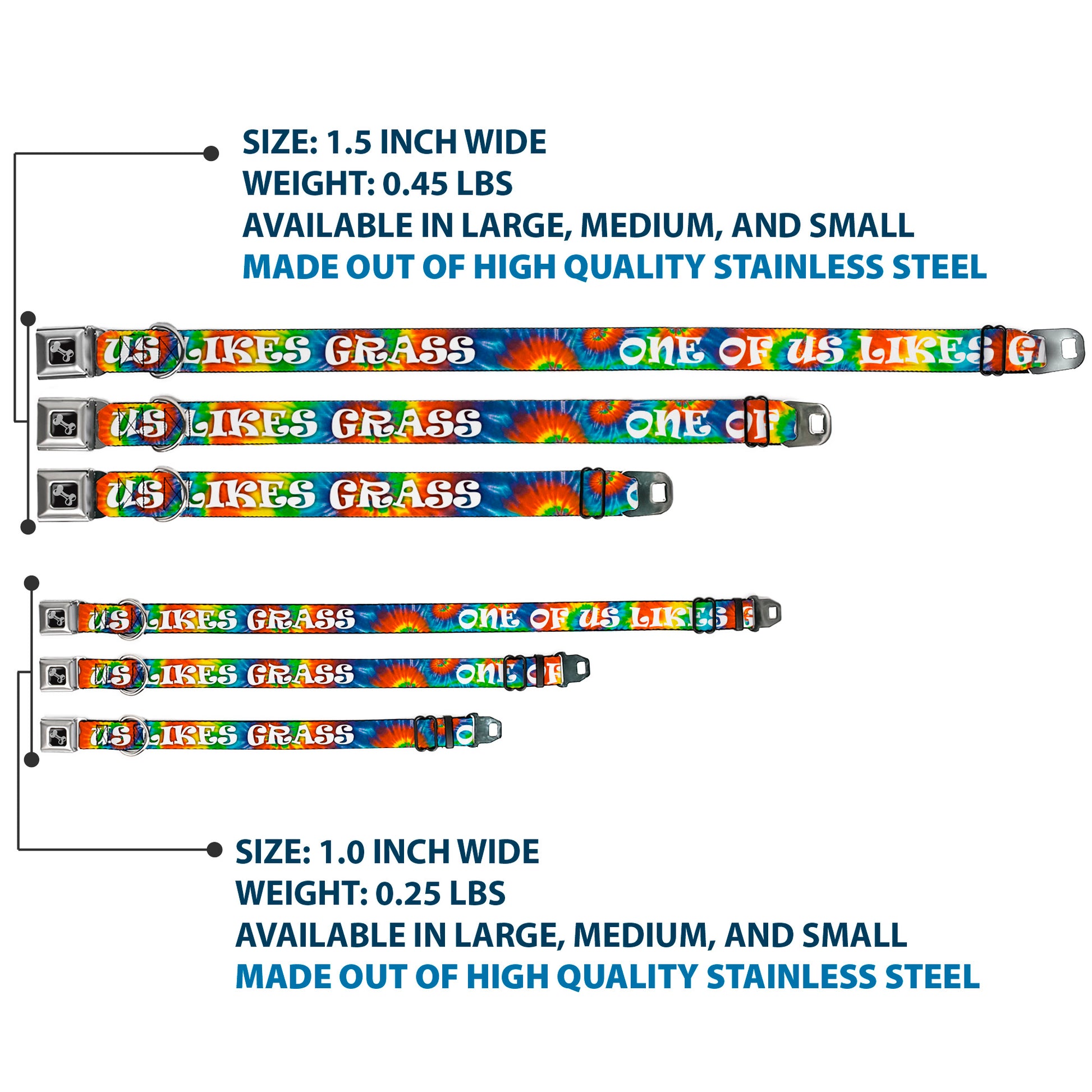Buckle-Down Seatbelt Buckle Dog Collar - ONE OF US LIKES GRASS/Tie Dye Multi Color/White Seatbelt Buckle Collars Buckle-Down