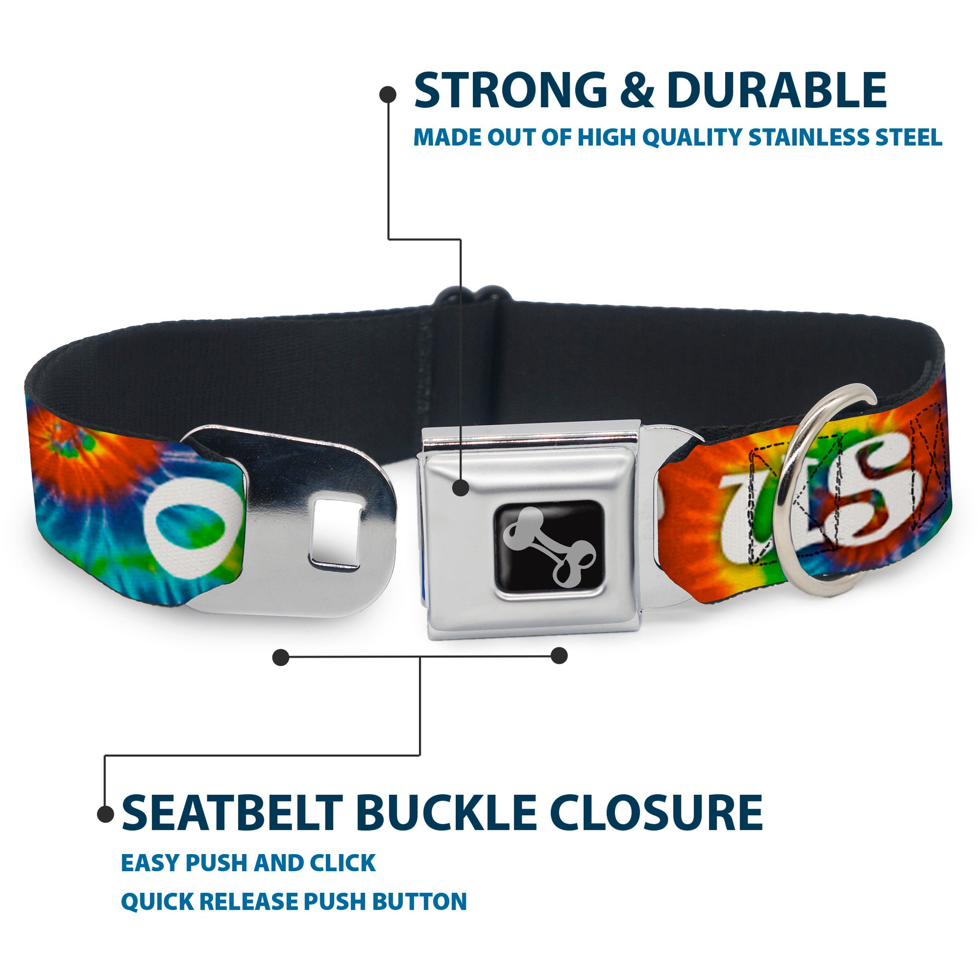 Buckle-Down Seatbelt Buckle Dog Collar - ONE OF US LIKES GRASS/Tie Dye Multi Color/White Seatbelt Buckle Collars Buckle-Down