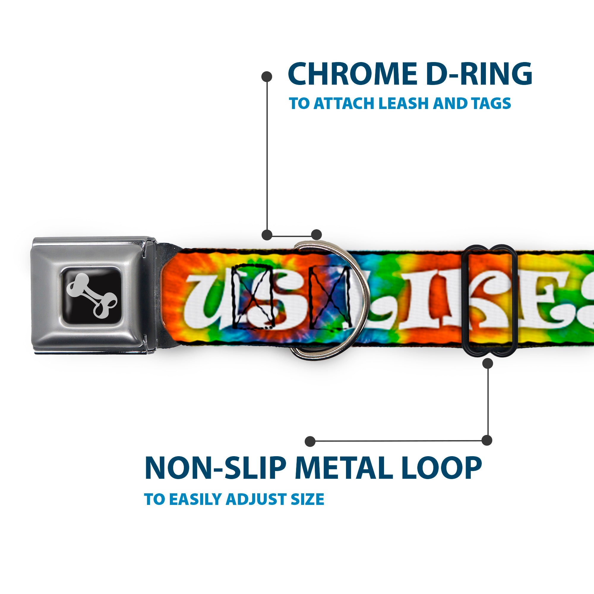 Buckle-Down Seatbelt Buckle Dog Collar - ONE OF US LIKES GRASS/Tie Dye Multi Color/White Seatbelt Buckle Collars Buckle-Down