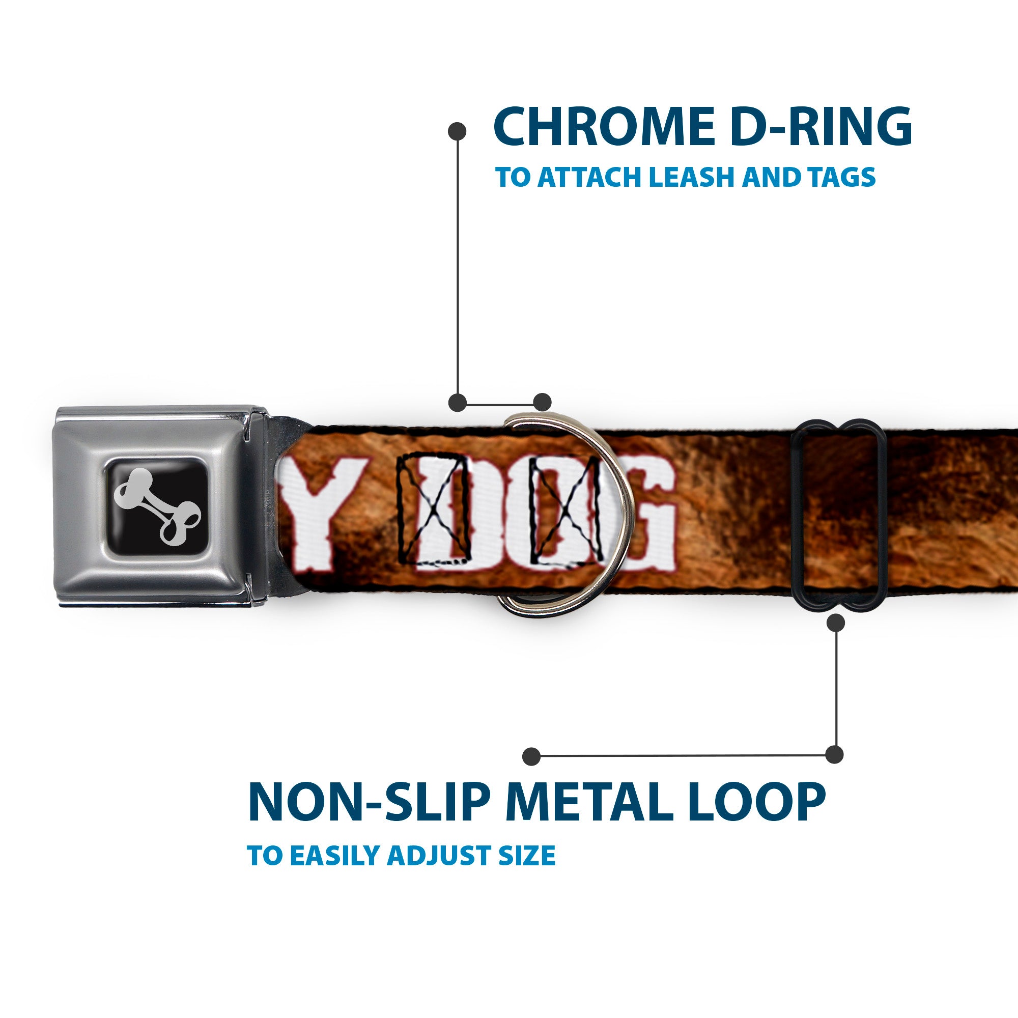 Buckle-Down Seatbelt Buckle Dog Collar - ONE OF US IS A DIRTY DOG/Fur Brown/White Seatbelt Buckle Collars Buckle-Down