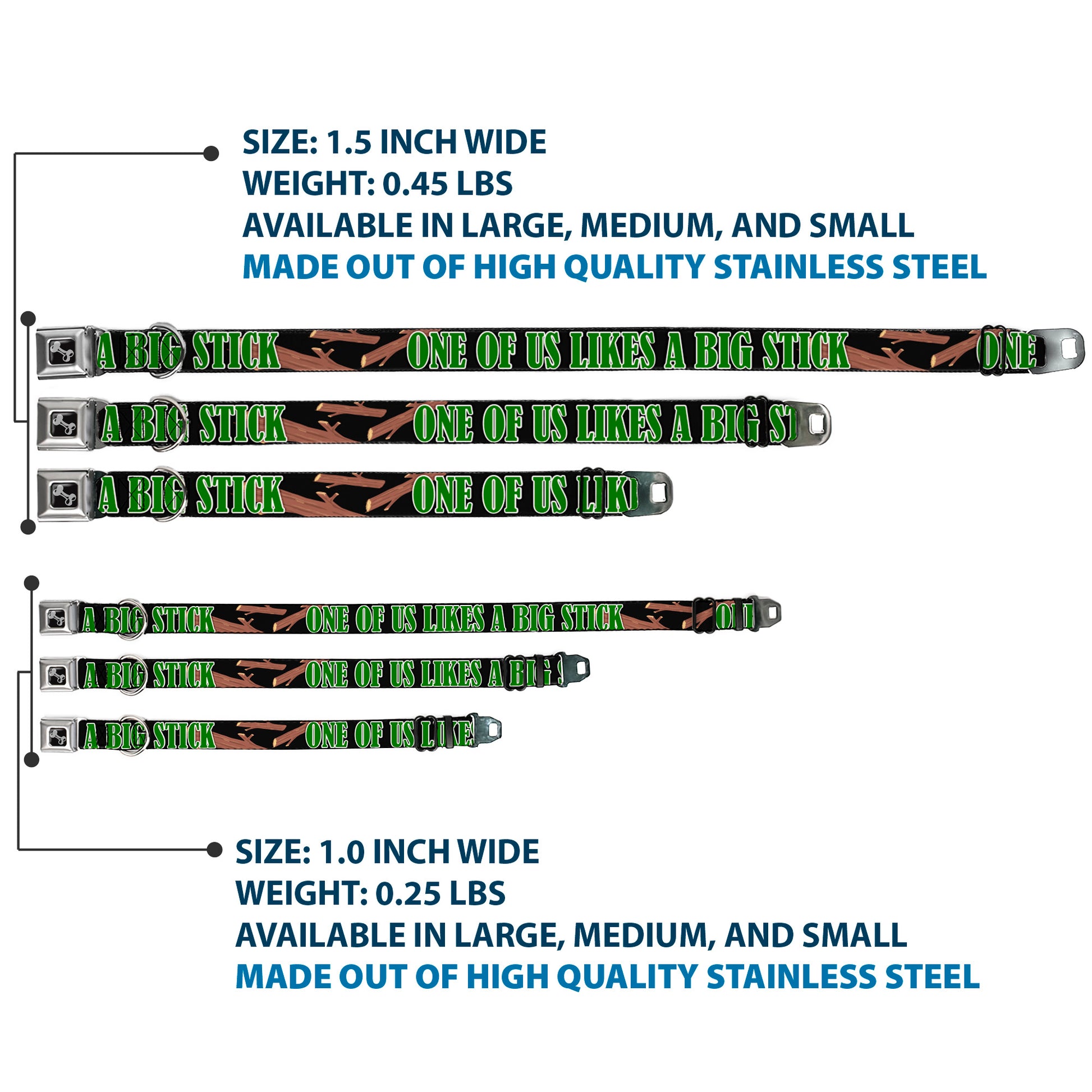 Buckle-Down Seatbelt Buckle Dog Collar - ONE OF US LIKES BIG STICKS/Sticks Black/Brown/Green Seatbelt Buckle Collars Buckle-Down