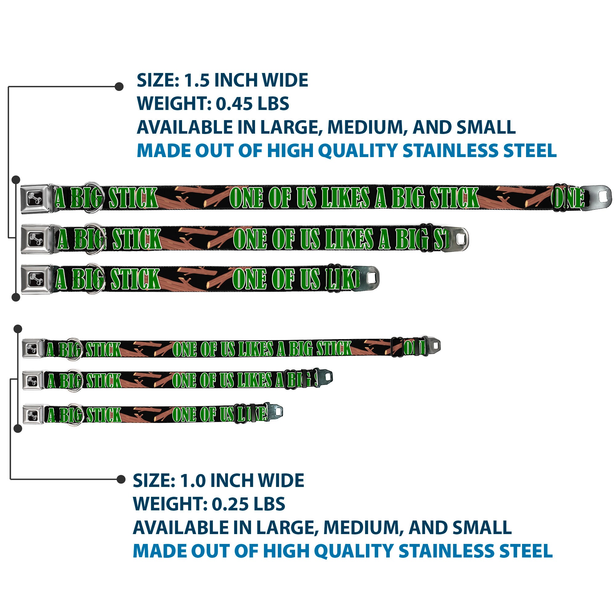 Buckle-Down Seatbelt Buckle Dog Collar - ONE OF US LIKES BIG STICKS/Sticks Black/Brown/Green Seatbelt Buckle Collars Buckle-Down