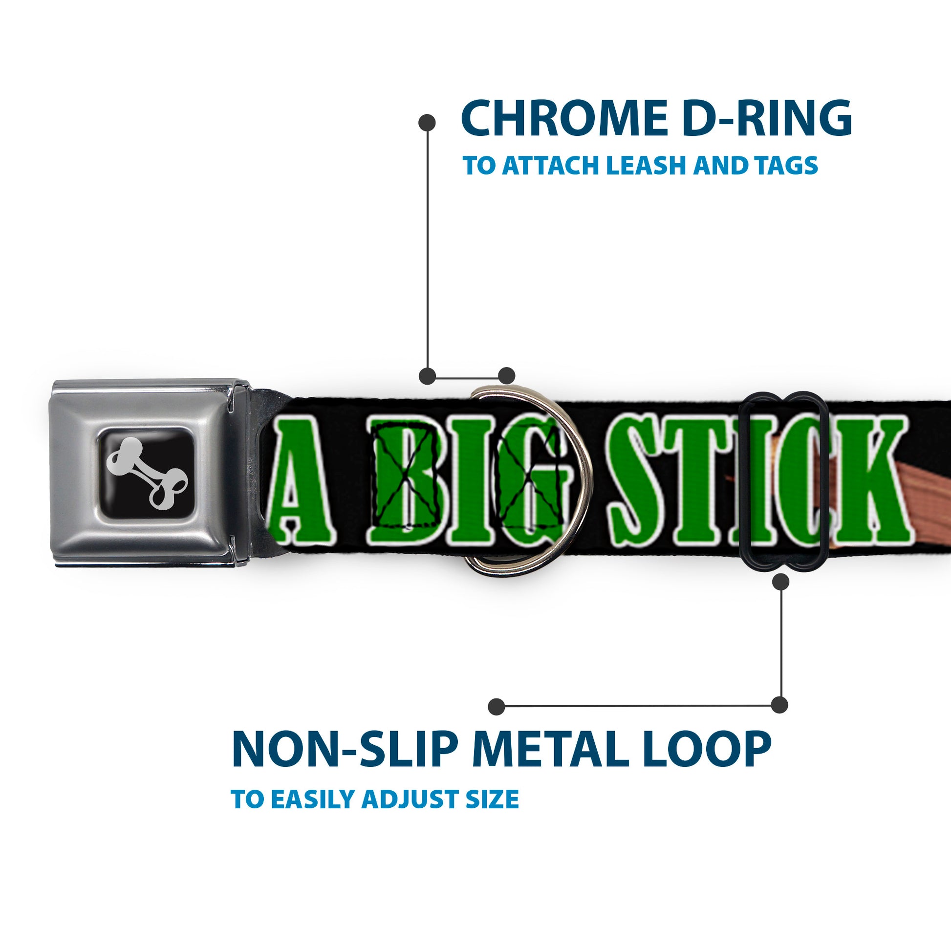 Buckle-Down Seatbelt Buckle Dog Collar - ONE OF US LIKES BIG STICKS/Sticks Black/Brown/Green Seatbelt Buckle Collars Buckle-Down