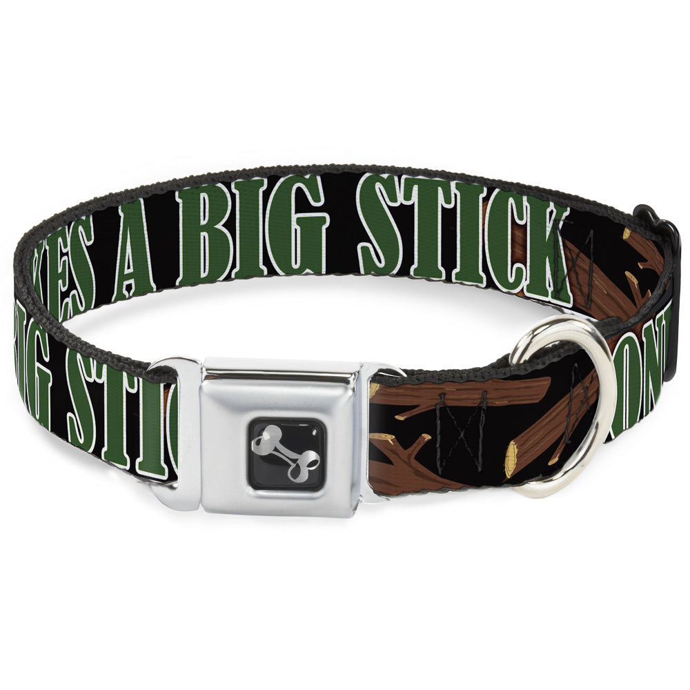 Buckle-Down Seatbelt Buckle Dog Collar - ONE OF US LIKES BIG STICKS/Sticks Black/Brown/Green Seatbelt Buckle Collars Buckle-Down