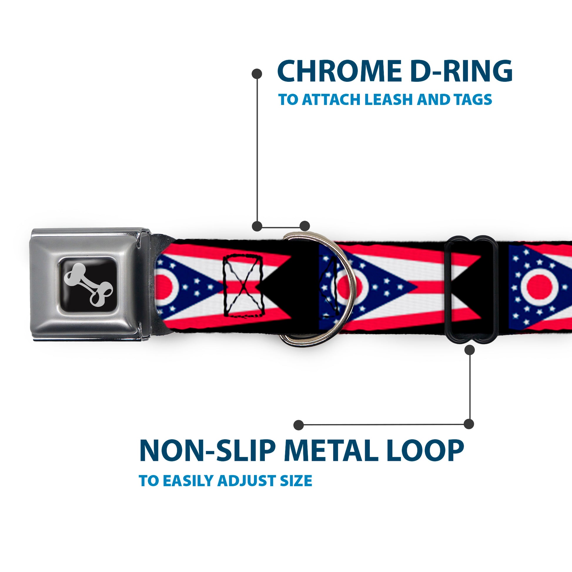 Dog Bone Seatbelt Buckle Collar - Ohio Flag Repeat Black Seatbelt Buckle Collars Buckle-Down