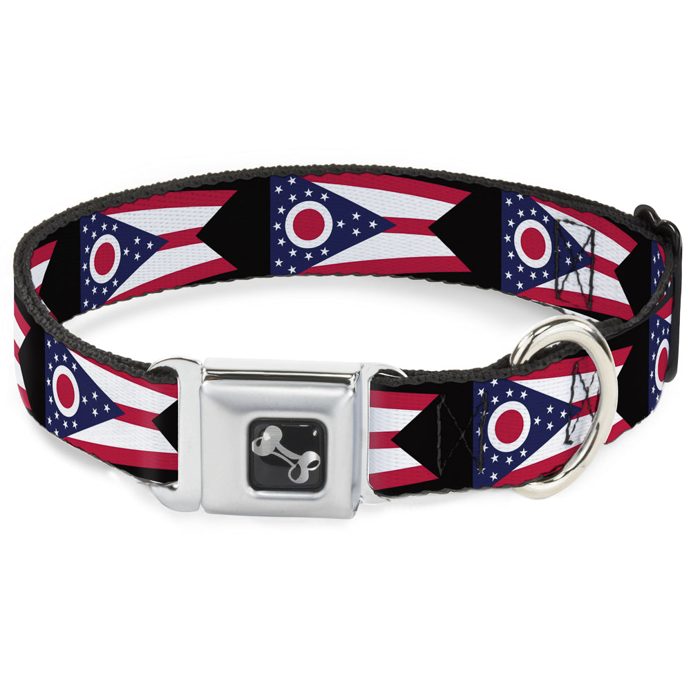 Dog Bone Seatbelt Buckle Collar - Ohio Flag Repeat Black Seatbelt Buckle Collars Buckle-Down