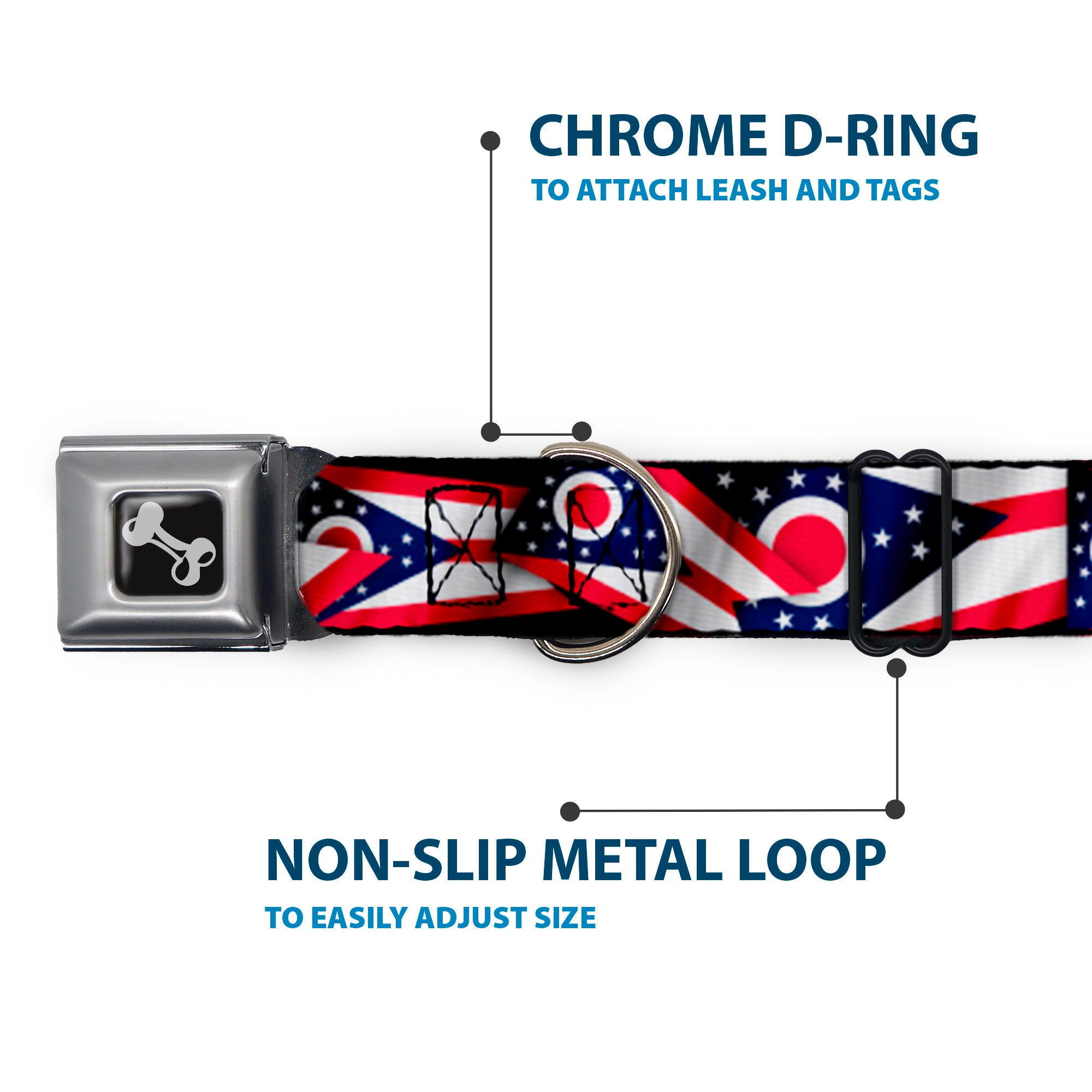 Dog Bone Seatbelt Buckle Collar - Ohio Flags Stacked Seatbelt Buckle Collars Buckle-Down