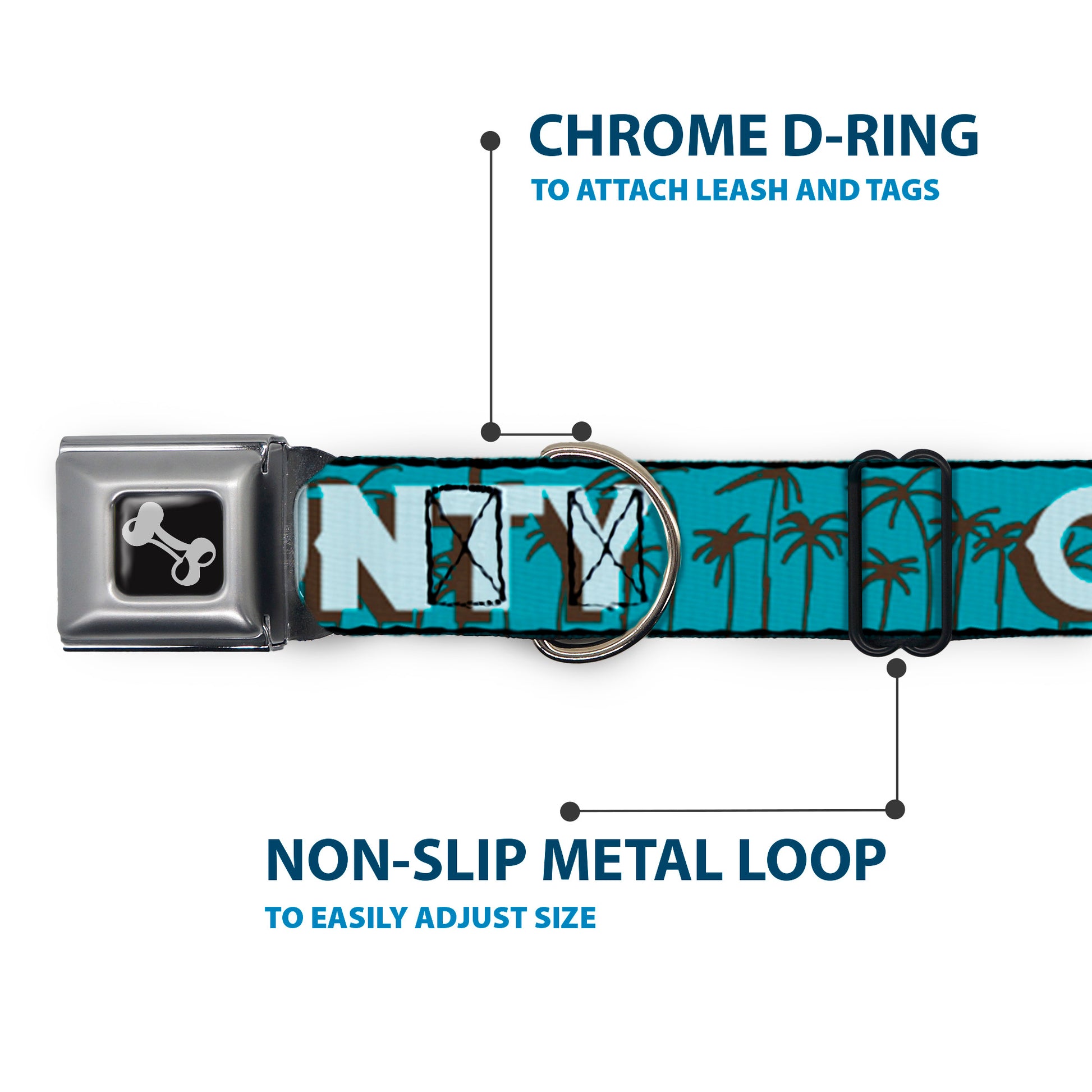 Dog Bone Seatbelt Buckle Collar - ORANGE COUNTY/Palm Trees Blue/Brown/Light Blue Seatbelt Buckle Collars Buckle-Down