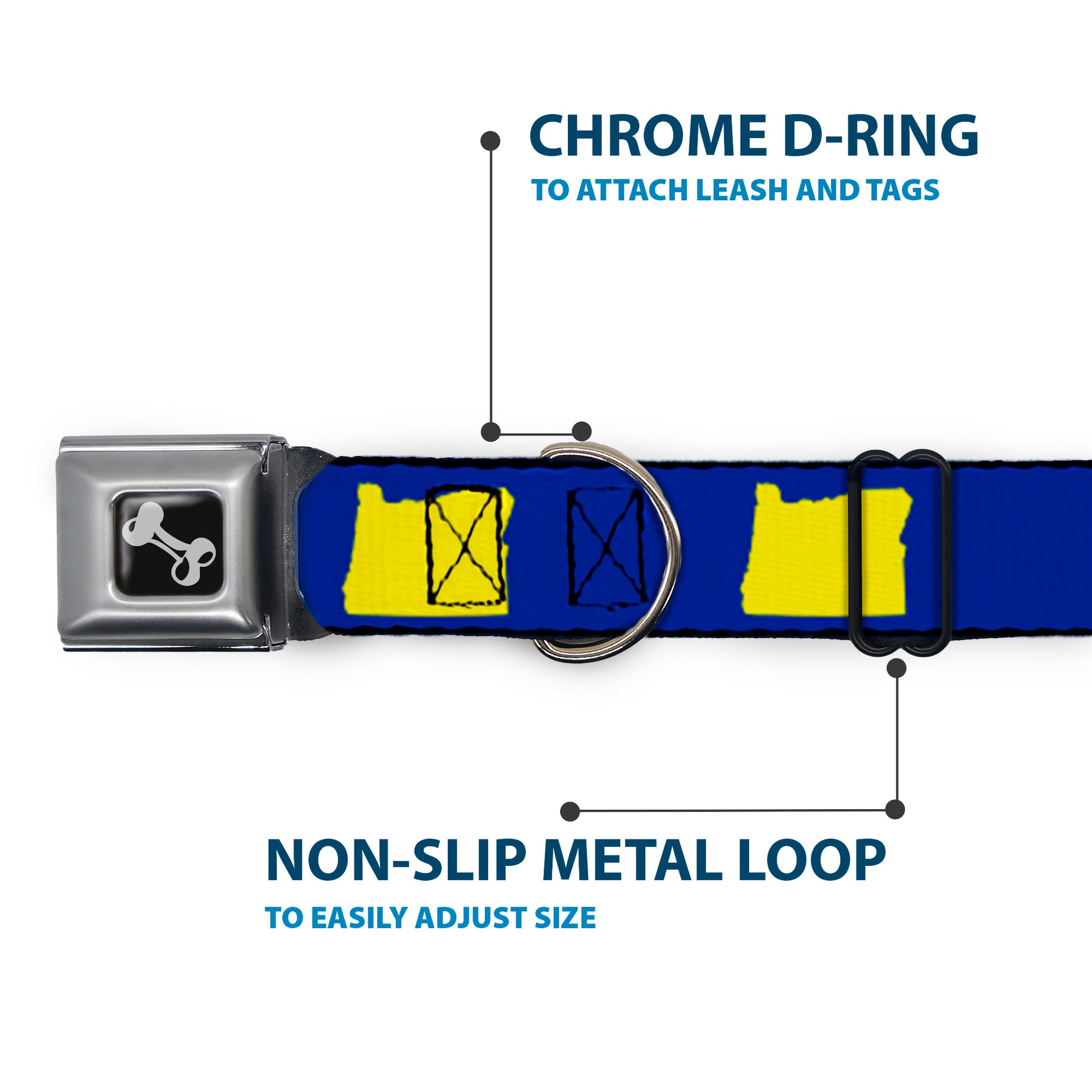 Dog Bone Seatbelt Buckle Collar - Oregon State Silhouette Blue/Yellow Seatbelt Buckle Collars Buckle-Down