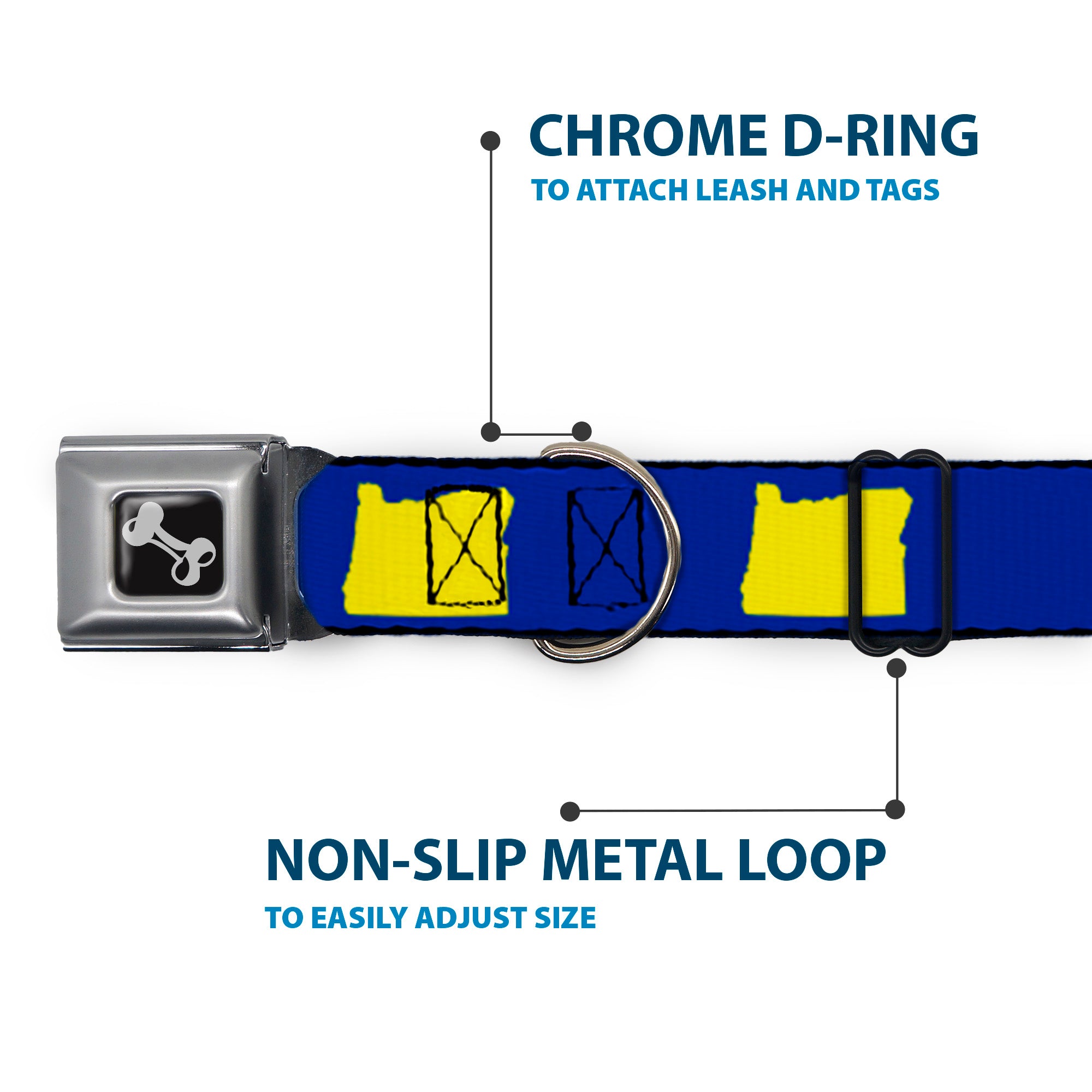 Dog Bone Seatbelt Buckle Collar - Oregon State Silhouette Blue/Yellow Seatbelt Buckle Collars Buckle-Down