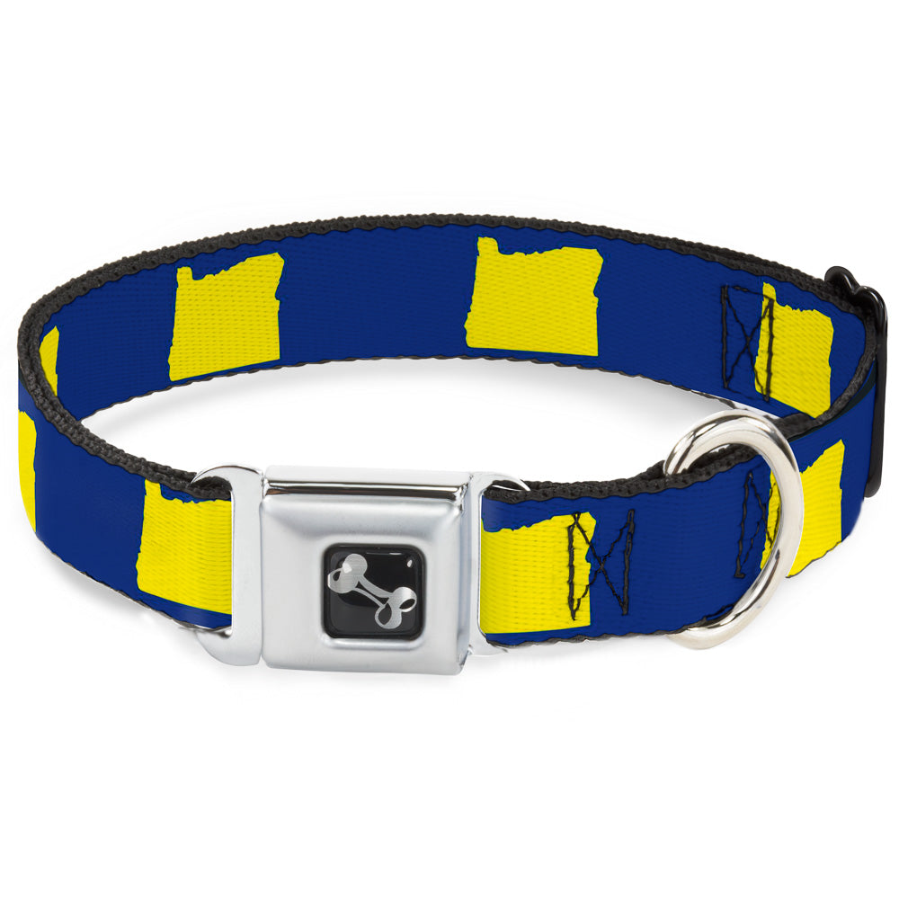 Dog Bone Seatbelt Buckle Collar - Oregon State Silhouette Blue/Yellow Seatbelt Buckle Collars Buckle-Down