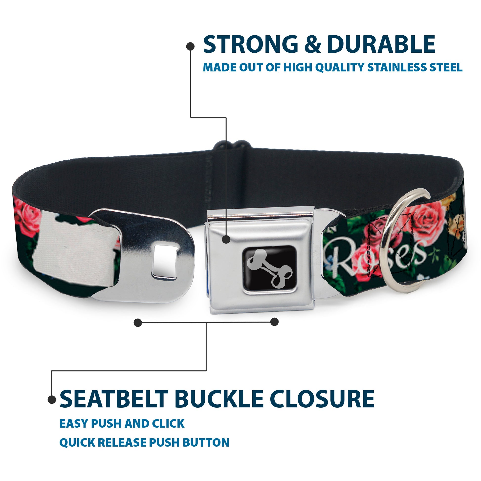 Dog Bone Seatbelt Buckle Collar - Oregon Silhouette/PORTLAND OREGON-CITY OF ROSES Roses/White Seatbelt Buckle Collars Buckle-Down