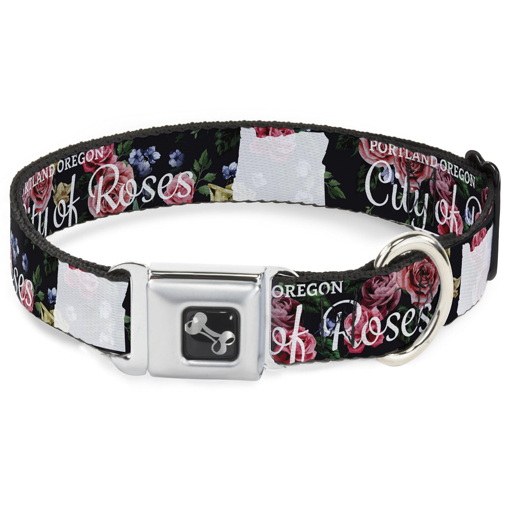 Dog Bone Seatbelt Buckle Collar - Oregon Silhouette/PORTLAND OREGON-CITY OF ROSES Roses/White Seatbelt Buckle Collars Buckle-Down