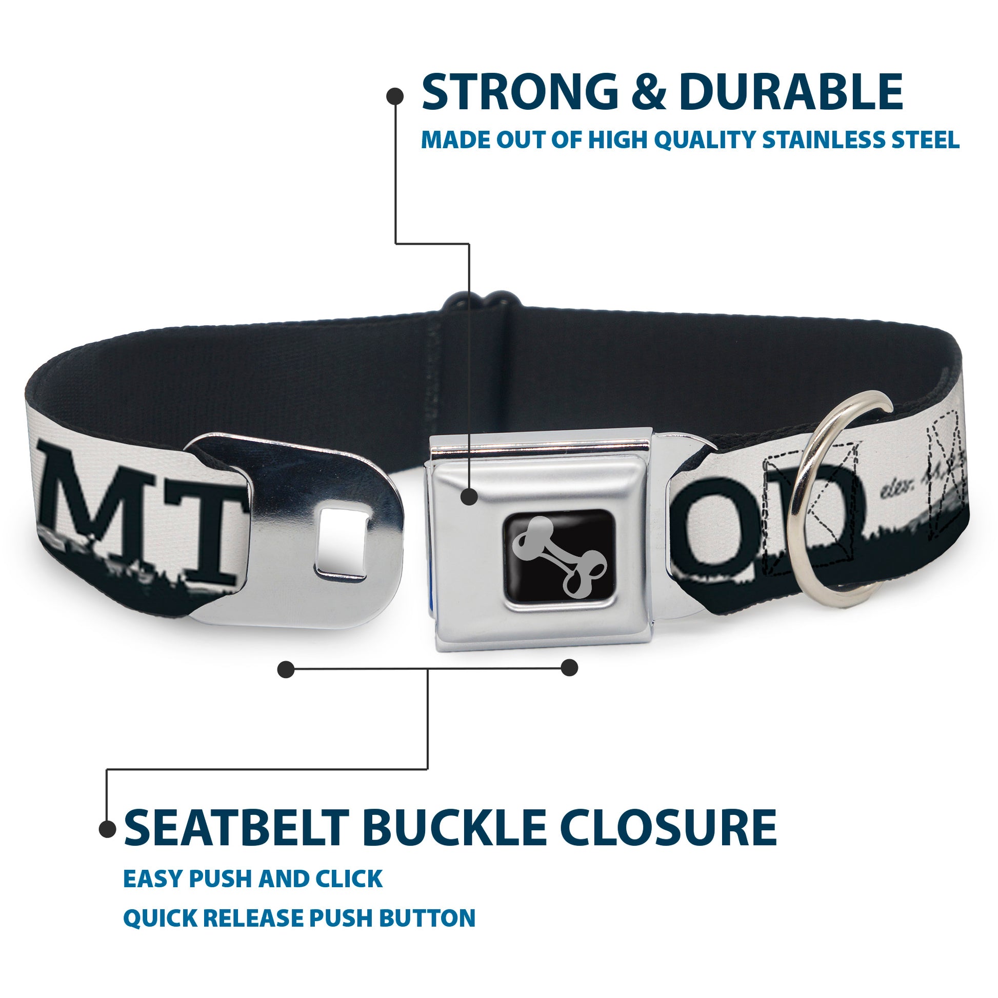 Dog Bone Seatbelt Buckle Collar - Oregon MT. HOOD Scenery White/Grays Seatbelt Buckle Collars Buckle-Down