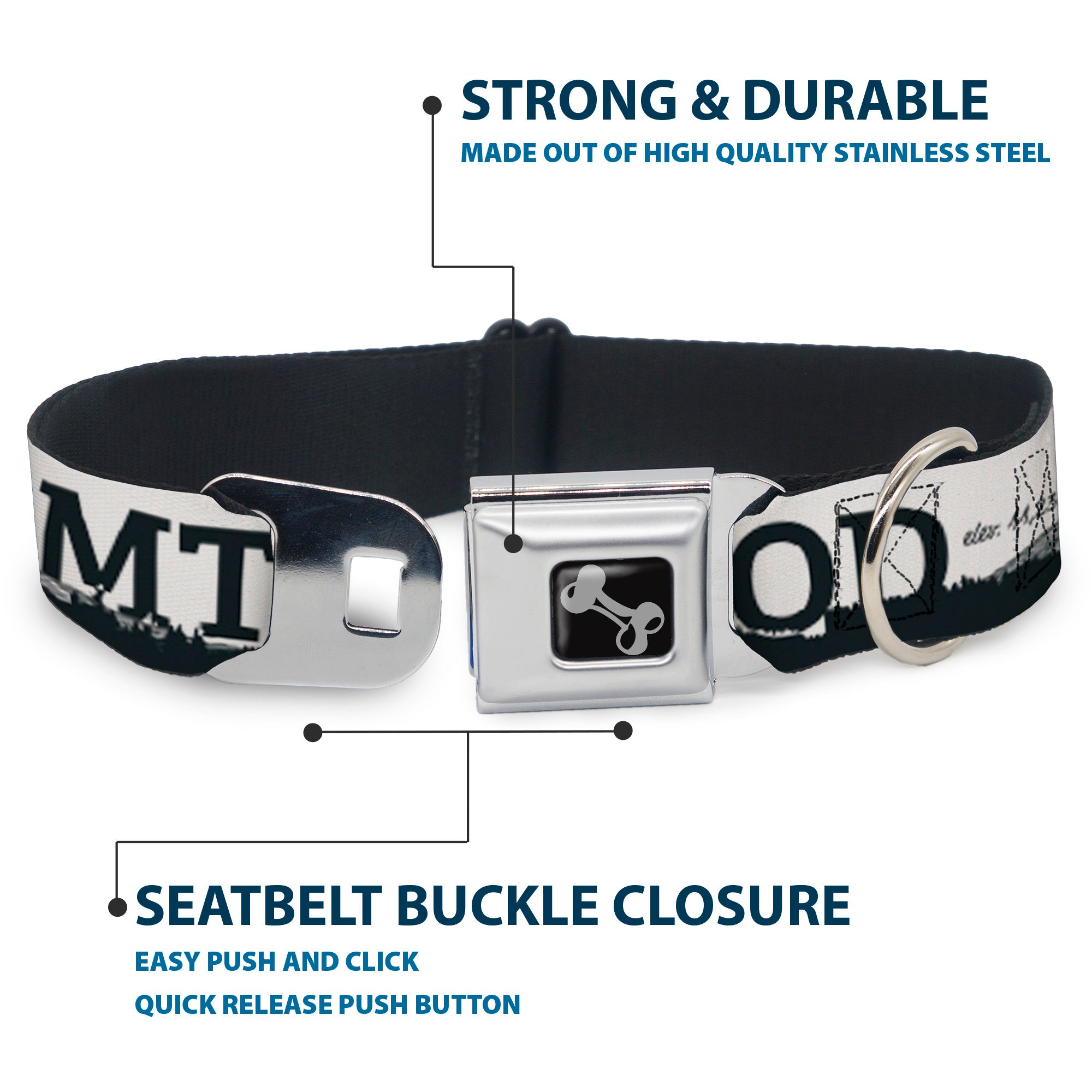 Dog Bone Seatbelt Buckle Collar - Oregon MT. HOOD Scenery White/Grays Seatbelt Buckle Collars Buckle-Down