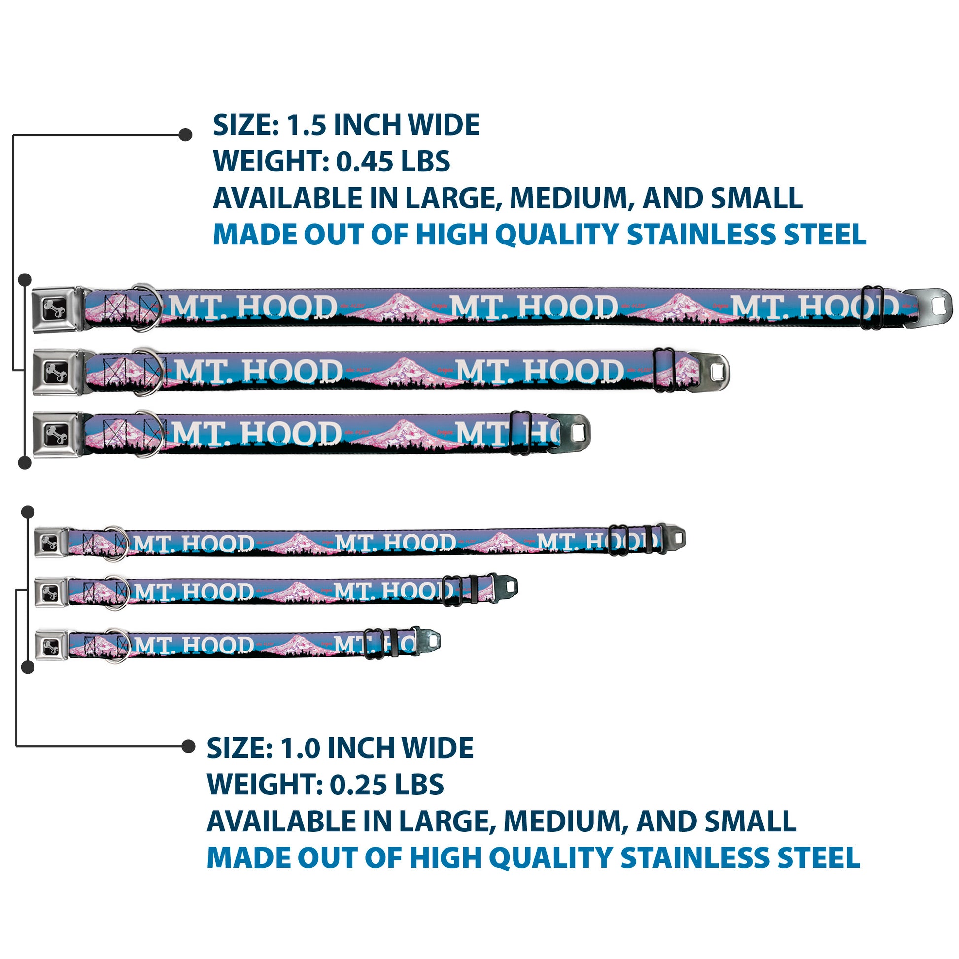 Dog Bone Seatbelt Buckle Collar - Oregon MT. HOOD Scenery Blues/Purples/Black/White Seatbelt Buckle Collars Buckle-Down