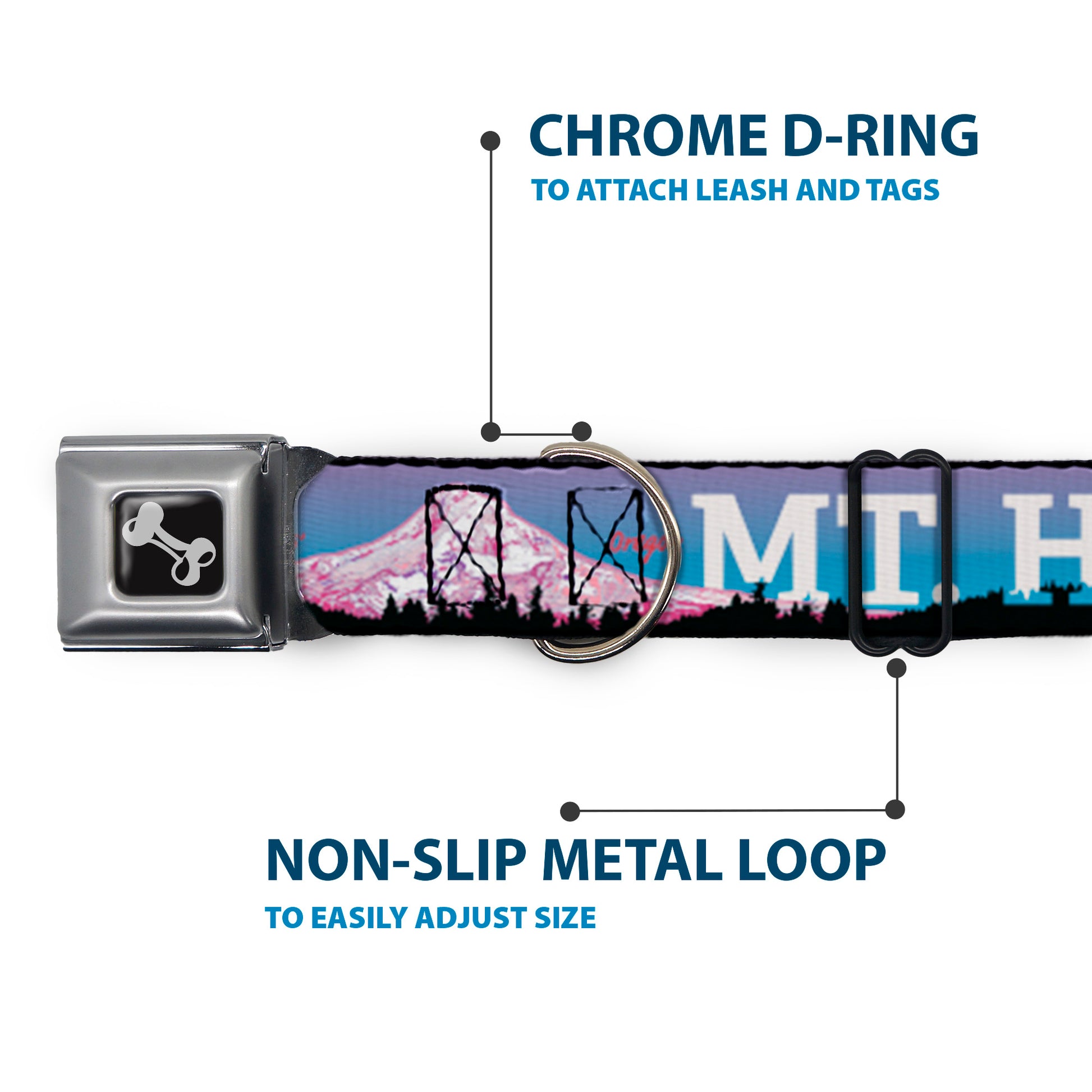 Dog Bone Seatbelt Buckle Collar - Oregon MT. HOOD Scenery Blues/Purples/Black/White Seatbelt Buckle Collars Buckle-Down