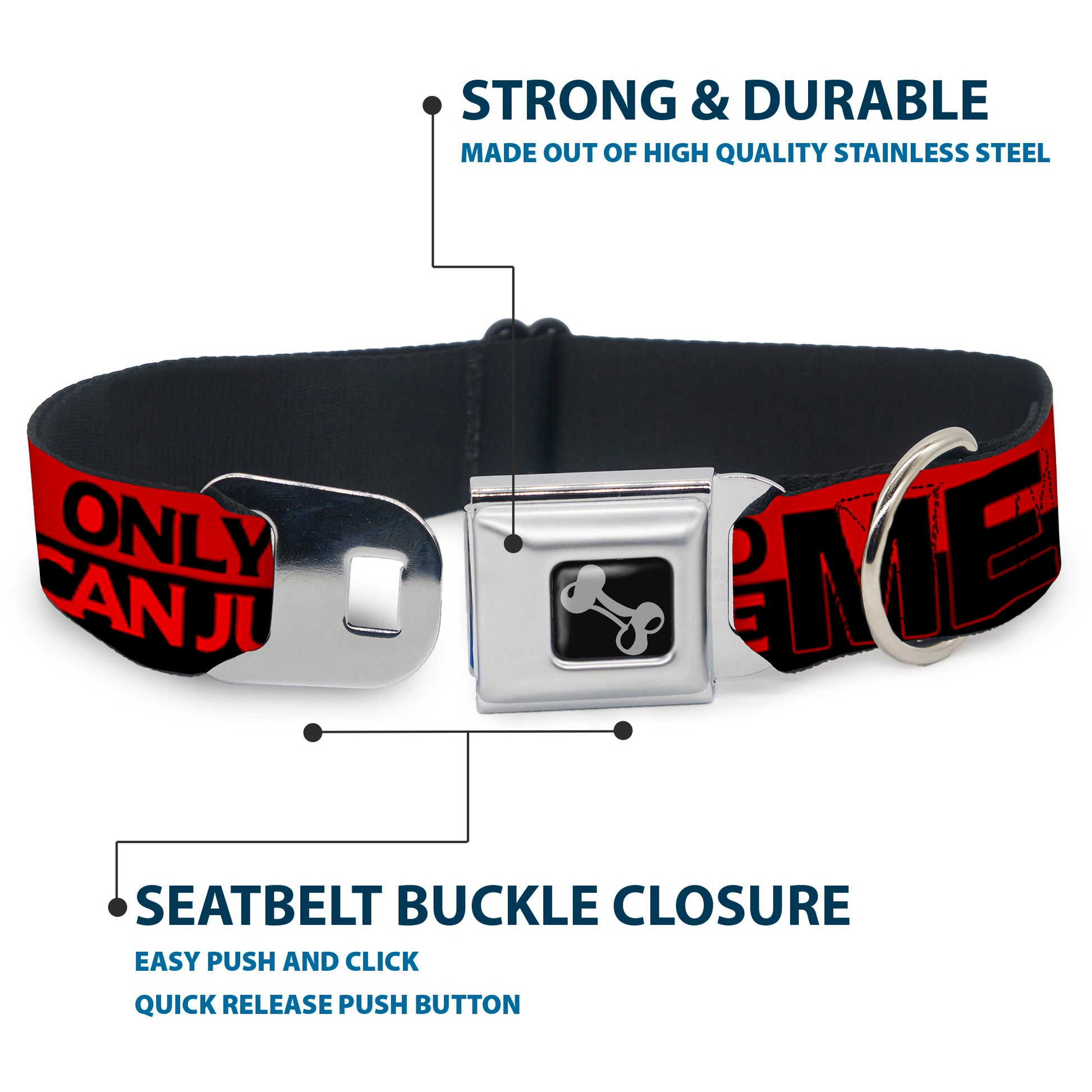 Dog Bone Seatbelt Buckle Collar - ONLY GOD CAN JUDGE ME/Stripe Red/Black/Red Seatbelt Buckle Collars Buckle-Down
