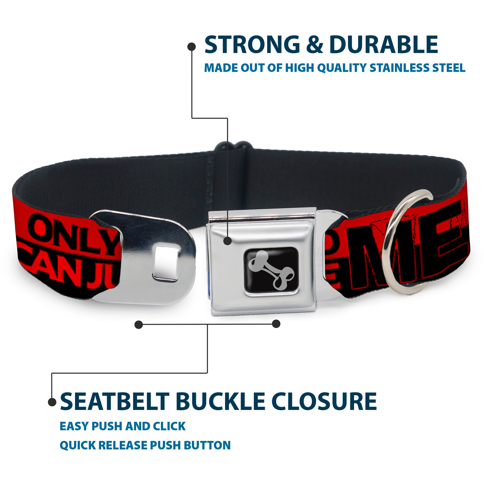 Dog Bone Seatbelt Buckle Collar - ONLY GOD CAN JUDGE ME/Stripe Red/Black/Red Seatbelt Buckle Collars Buckle-Down