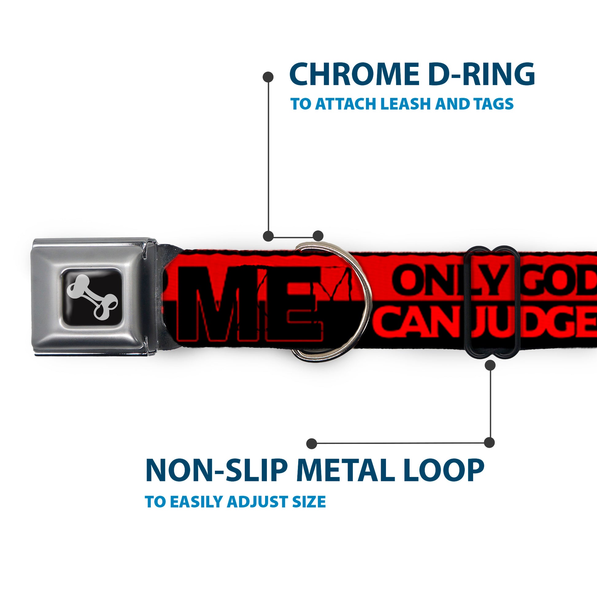 Dog Bone Seatbelt Buckle Collar - ONLY GOD CAN JUDGE ME/Stripe Red/Black/Red Seatbelt Buckle Collars Buckle-Down