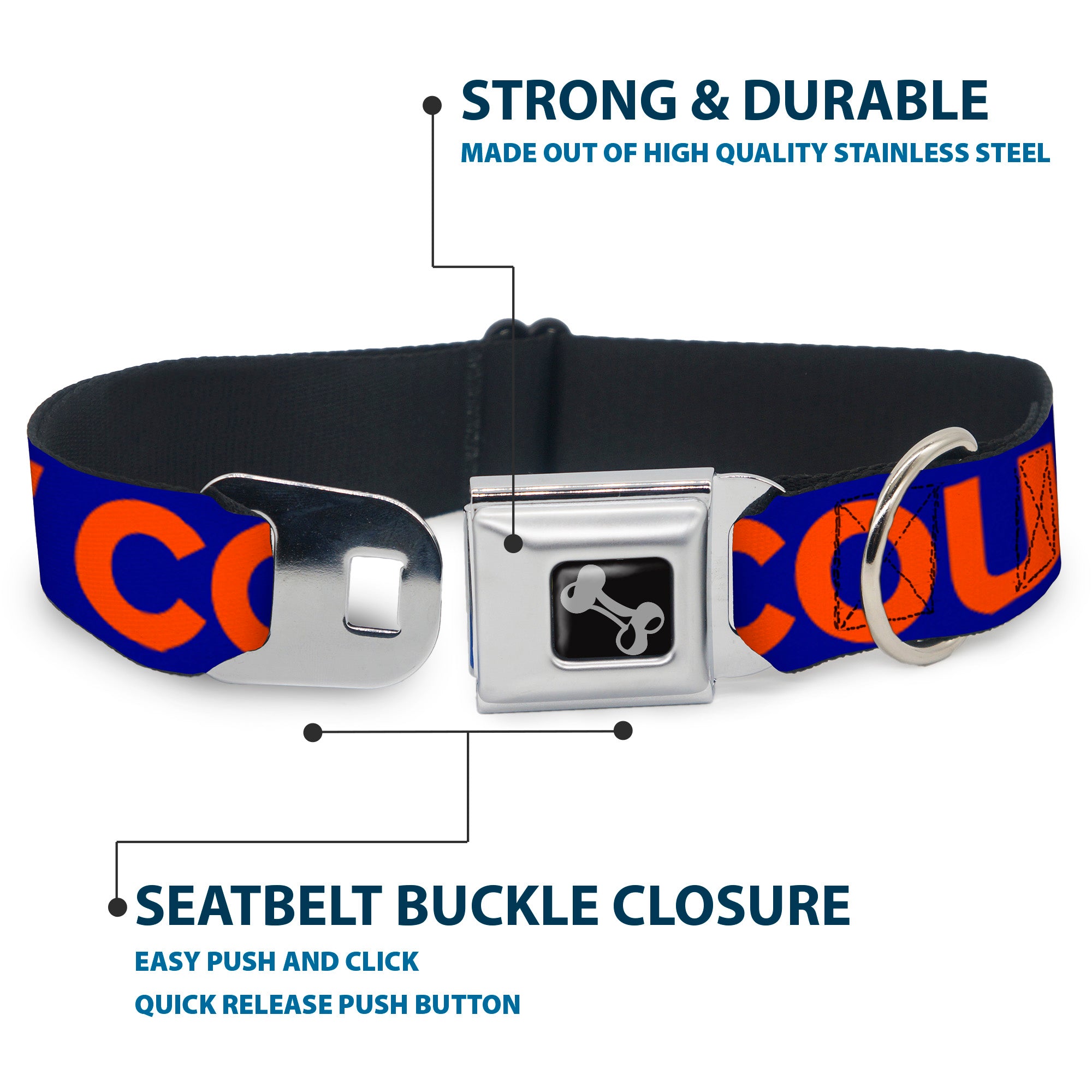 Dog Bone Seatbelt Buckle Collar - ORANGE COUNTY/Wave Icon Blue/Orange Seatbelt Buckle Collars Buckle-Down