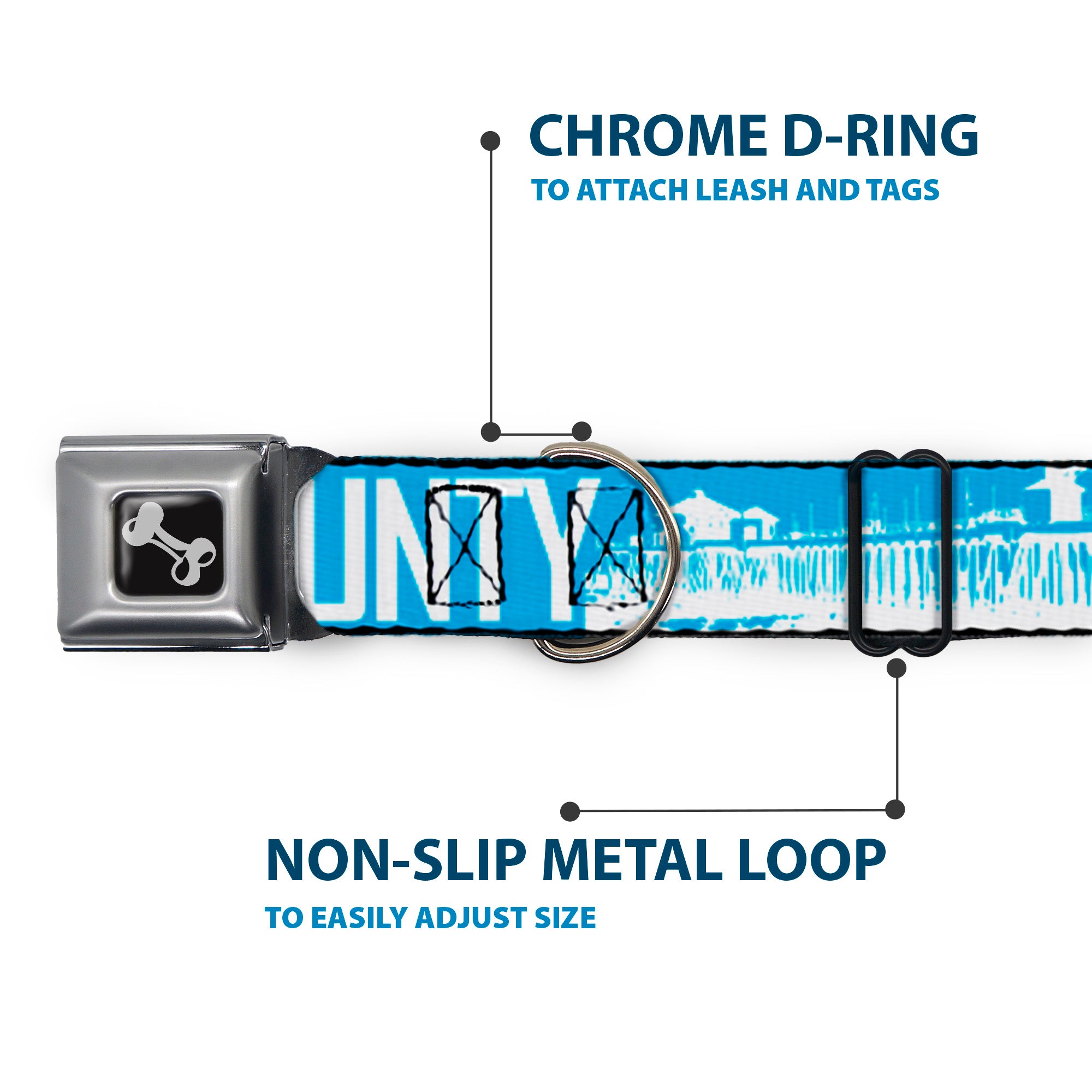Dog Bone Seatbelt Buckle Collar - ORANGE COUNTY/Pier Scene Blue/White Seatbelt Buckle Collars Buckle-Down