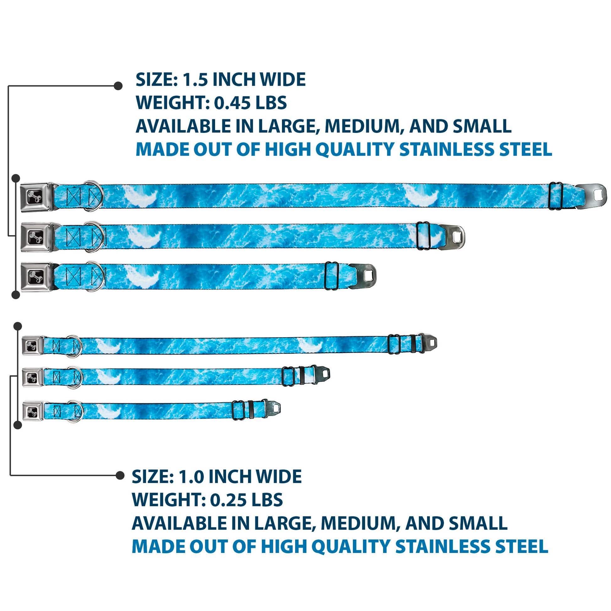 Dog Bone Black/Silver Seatbelt Buckle Collar - Ocean Vivid White Wash Seatbelt Buckle Collars Buckle-Down