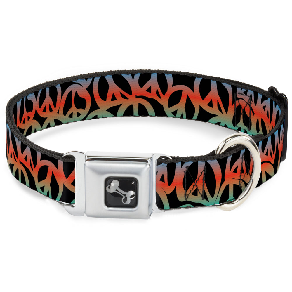 Dog Bone Seatbelt Buckle Collar - Peace Black/Multi Color Seatbelt Buckle Collars Buckle-Down