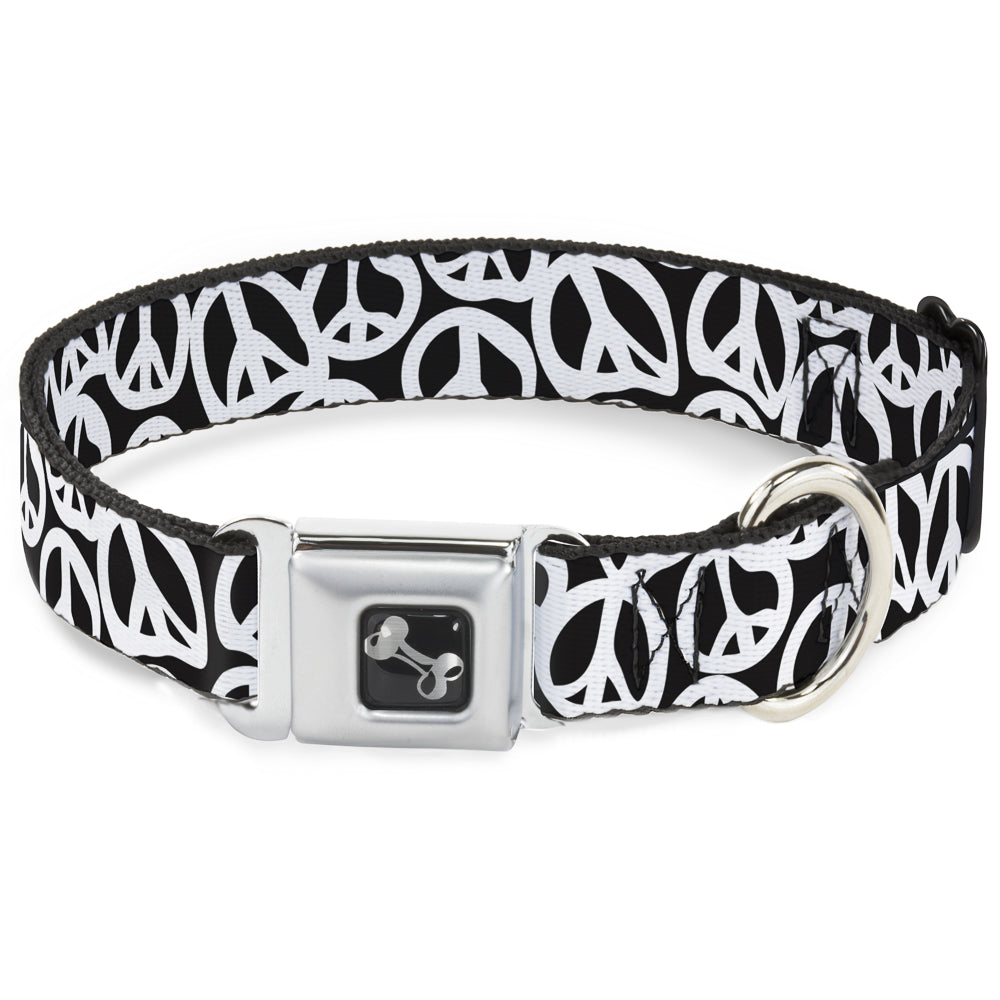 Dog Bone Seatbelt Buckle Collar - Peace Black/White Seatbelt Buckle Collars Buckle-Down