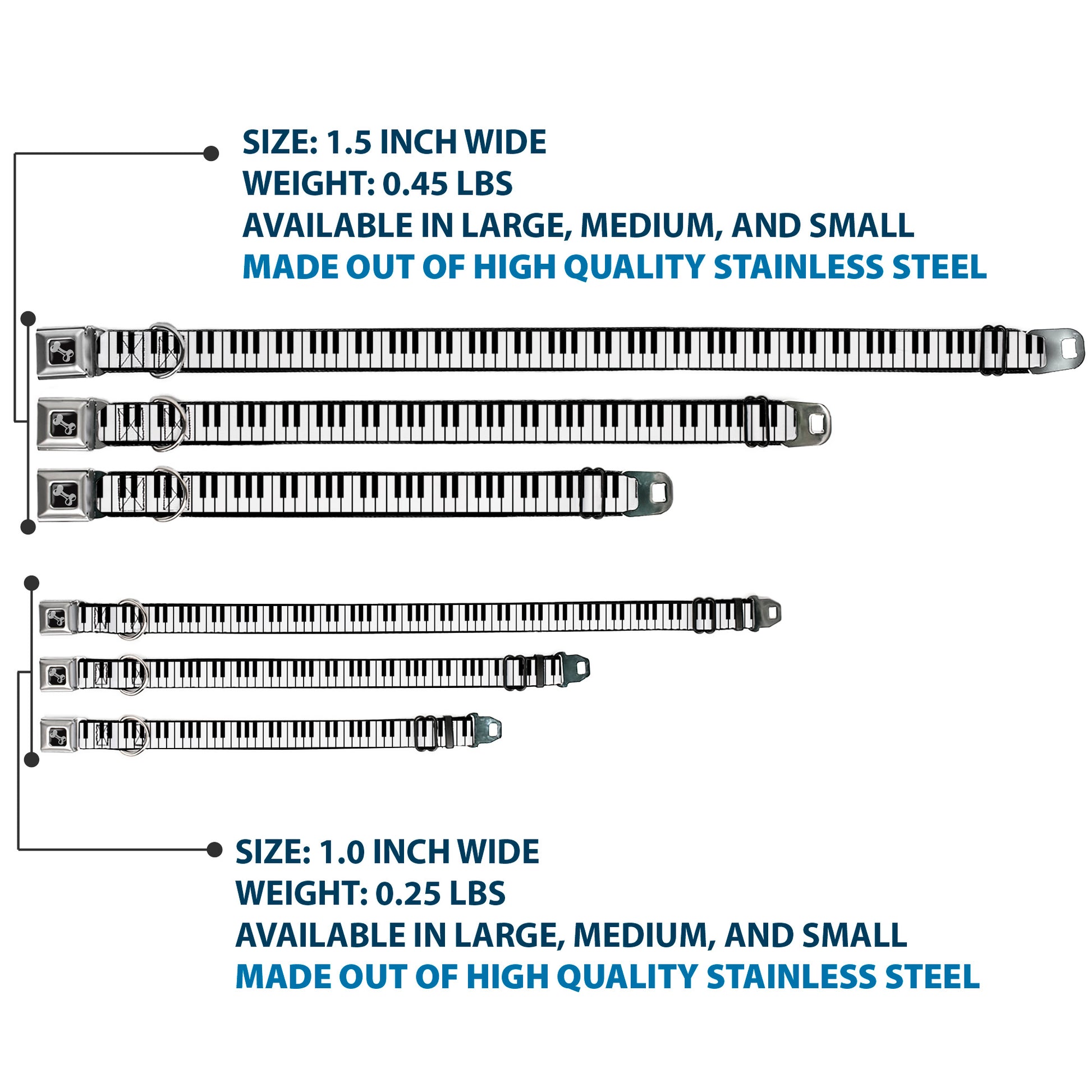 Dog Bone Seatbelt Buckle Collar - Piano Keys Seatbelt Buckle Collars Buckle-Down