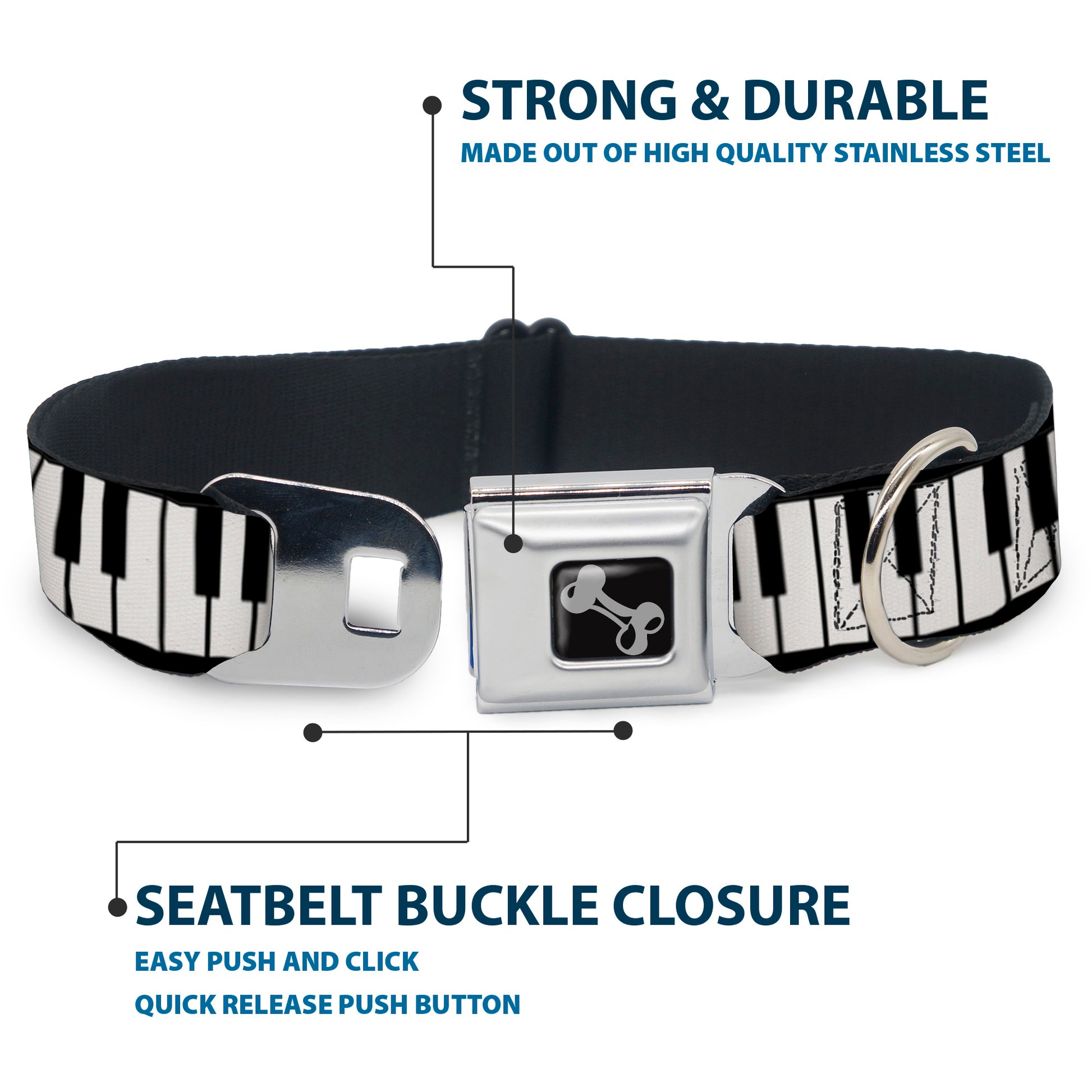 Dog Bone Seatbelt Buckle Collar - Piano Keys Seatbelt Buckle Collars Buckle-Down