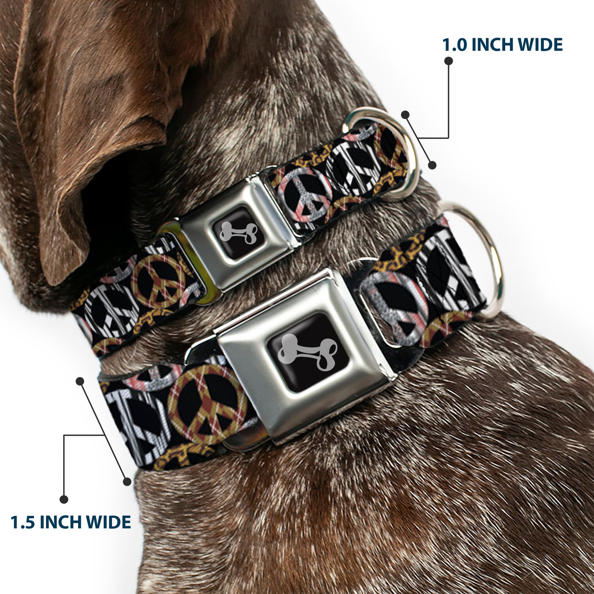 Dog Bone Seatbelt Buckle Collar - Peace Black/Animal Prints Seatbelt Buckle Collars Buckle-Down