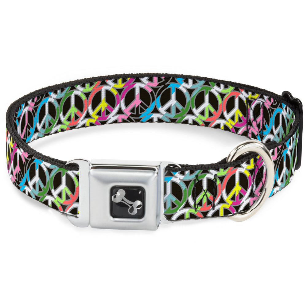 Dog Bone Seatbelt Buckle Collar - Peace Black/Multi Stripes Seatbelt Buckle Collars Buckle-Down