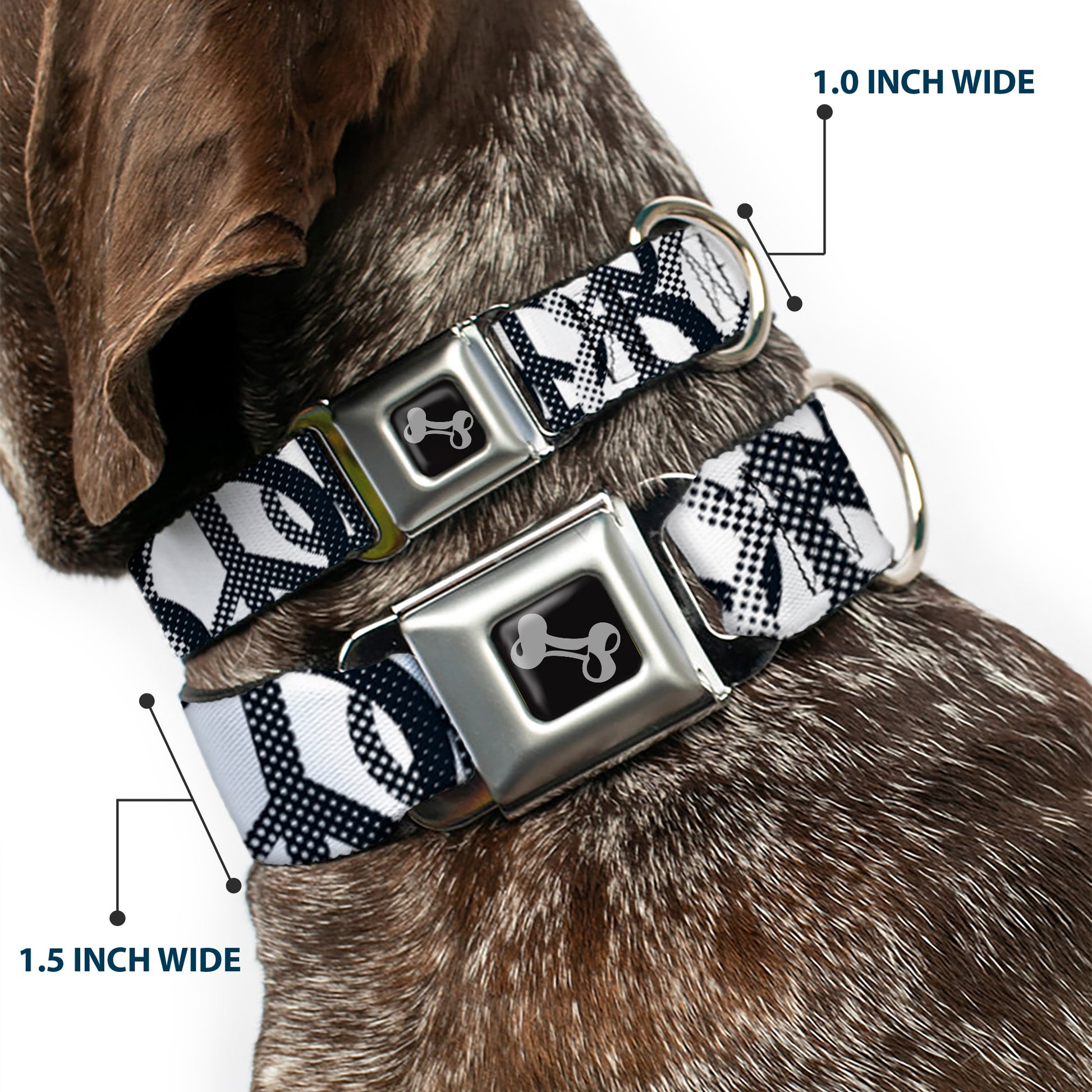 Dog Bone Seatbelt Buckle Collar - Peace Dots White/Black Seatbelt Buckle Collars Buckle-Down
