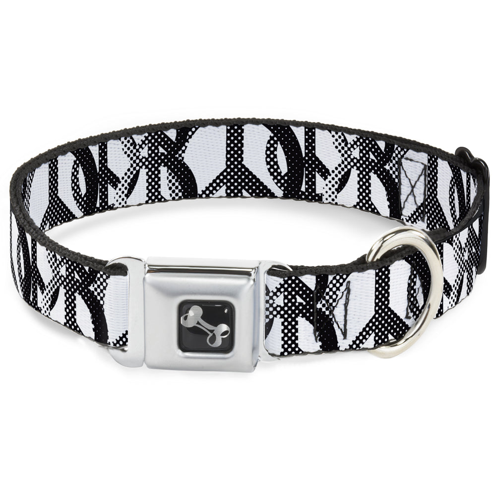 Dog Bone Seatbelt Buckle Collar - Peace Dots White/Black Seatbelt Buckle Collars Buckle-Down
