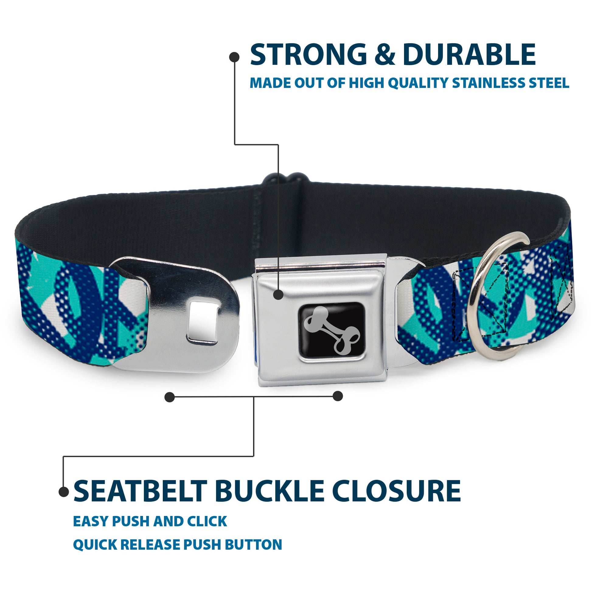 Dog Bone Seatbelt Buckle Collar - Peace Dots White/Blue Seatbelt Buckle Collars Buckle-Down