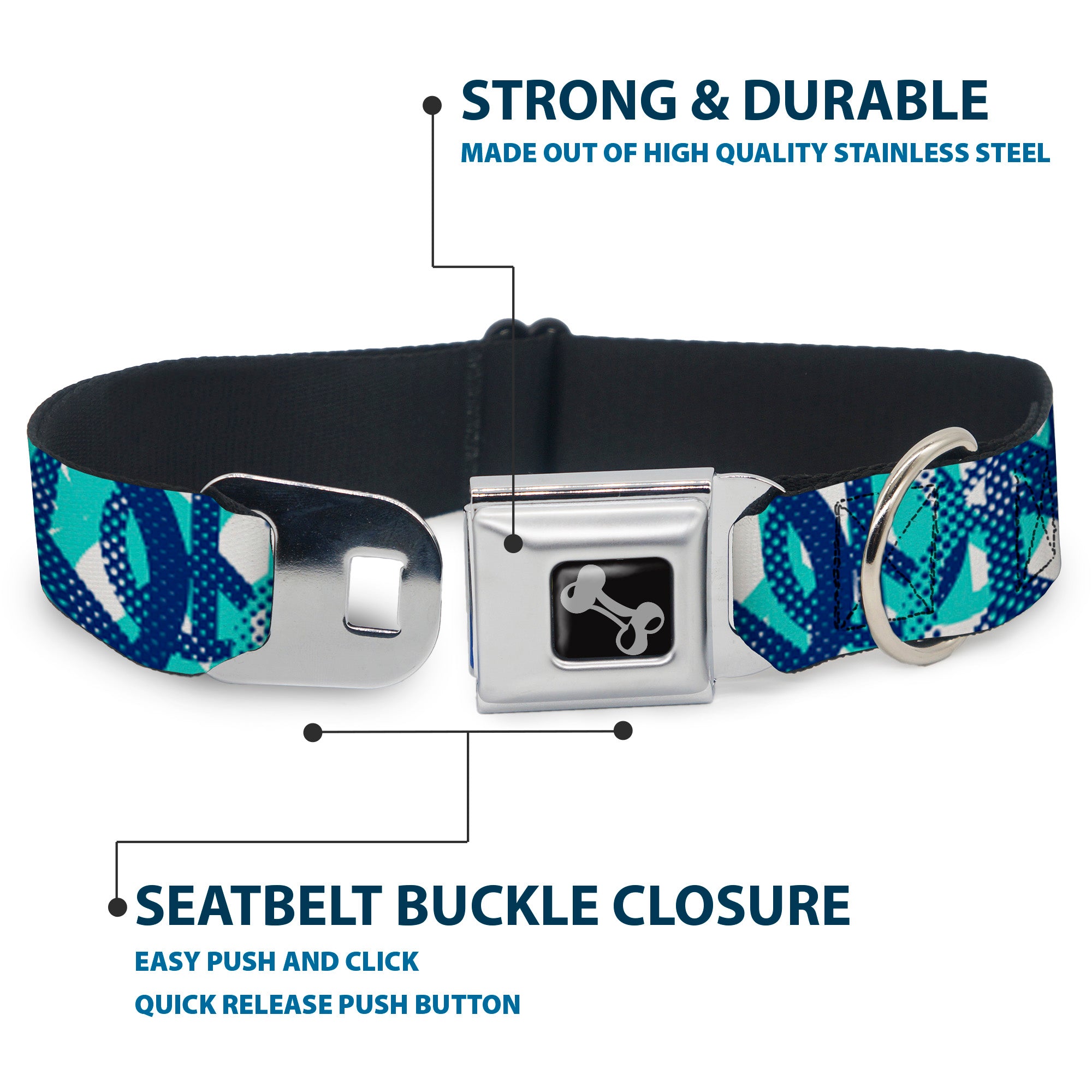 Dog Bone Seatbelt Buckle Collar - Peace Dots White/Blue Seatbelt Buckle Collars Buckle-Down