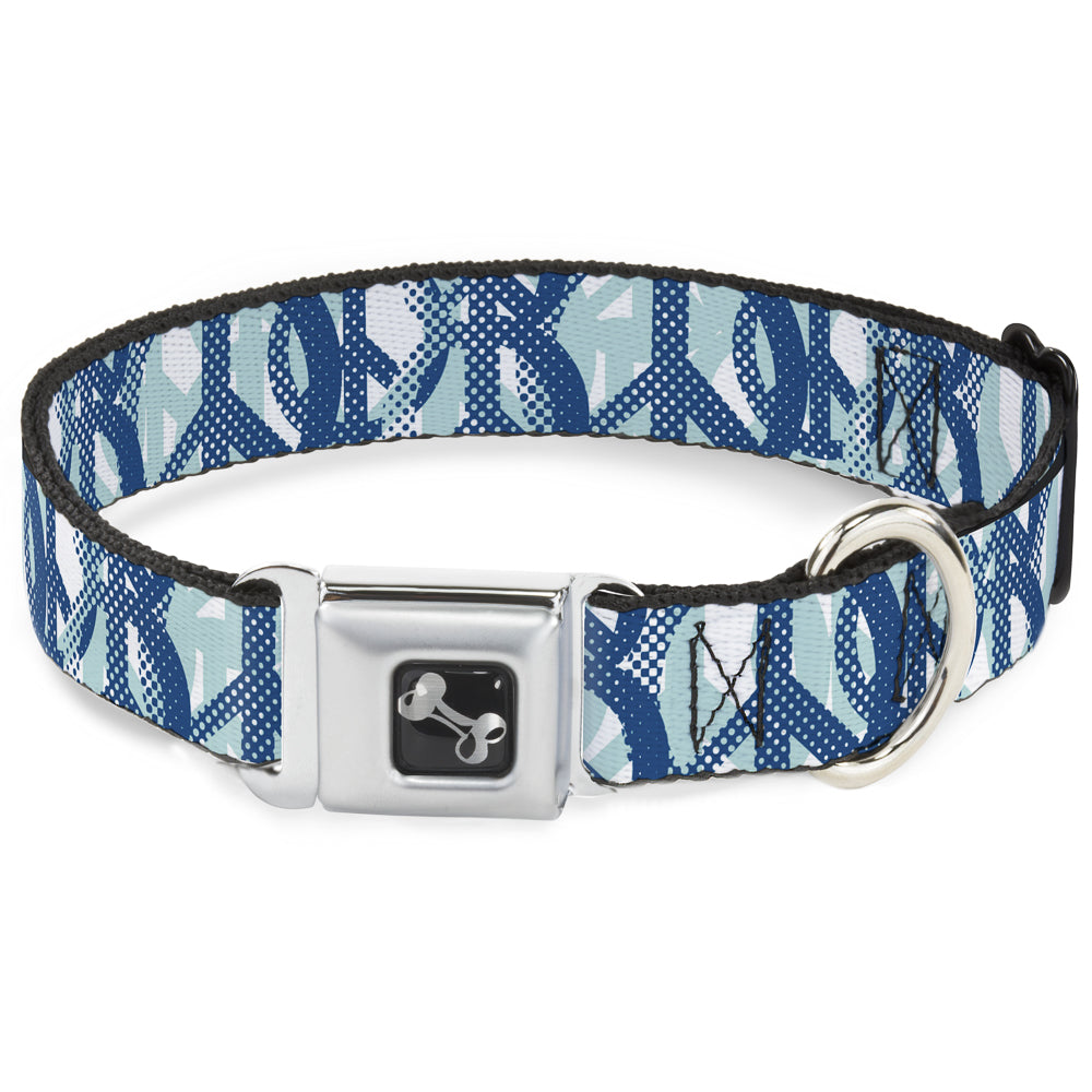 Dog Bone Seatbelt Buckle Collar - Peace Dots White/Blue Seatbelt Buckle Collars Buckle-Down