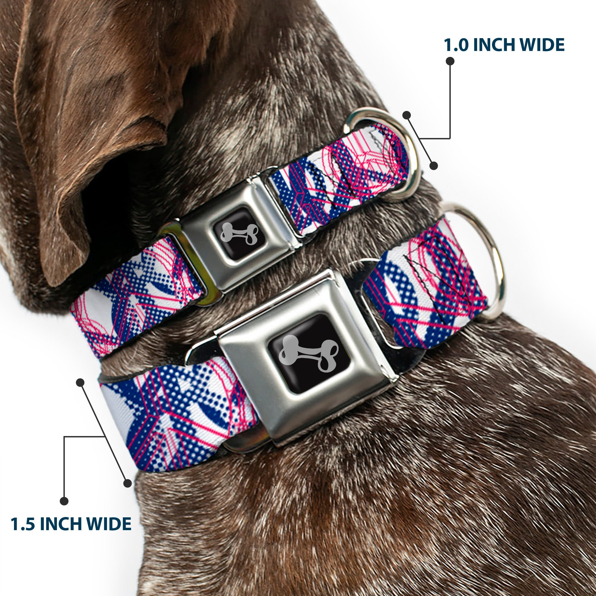 Dog Bone Seatbelt Buckle Collar - Peace Mixed White/Blue/Pink Seatbelt Buckle Collars Buckle-Down