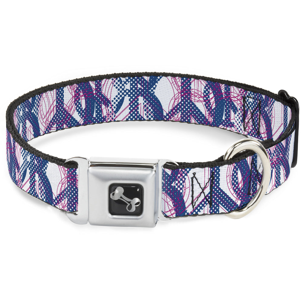 Dog Bone Seatbelt Buckle Collar - Peace Mixed White/Blue/Pink Seatbelt Buckle Collars Buckle-Down